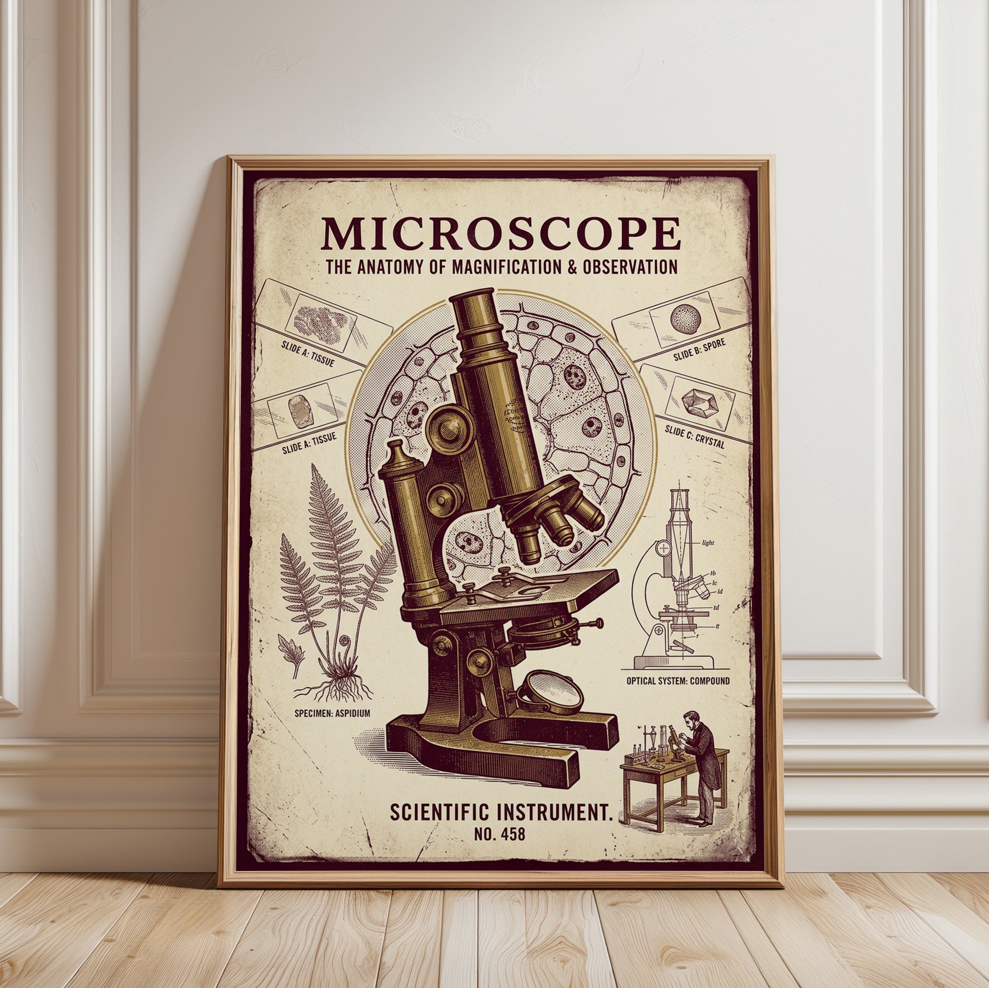Vintage Microscope Poster: Scientific Anatomy Illustration - framed detail