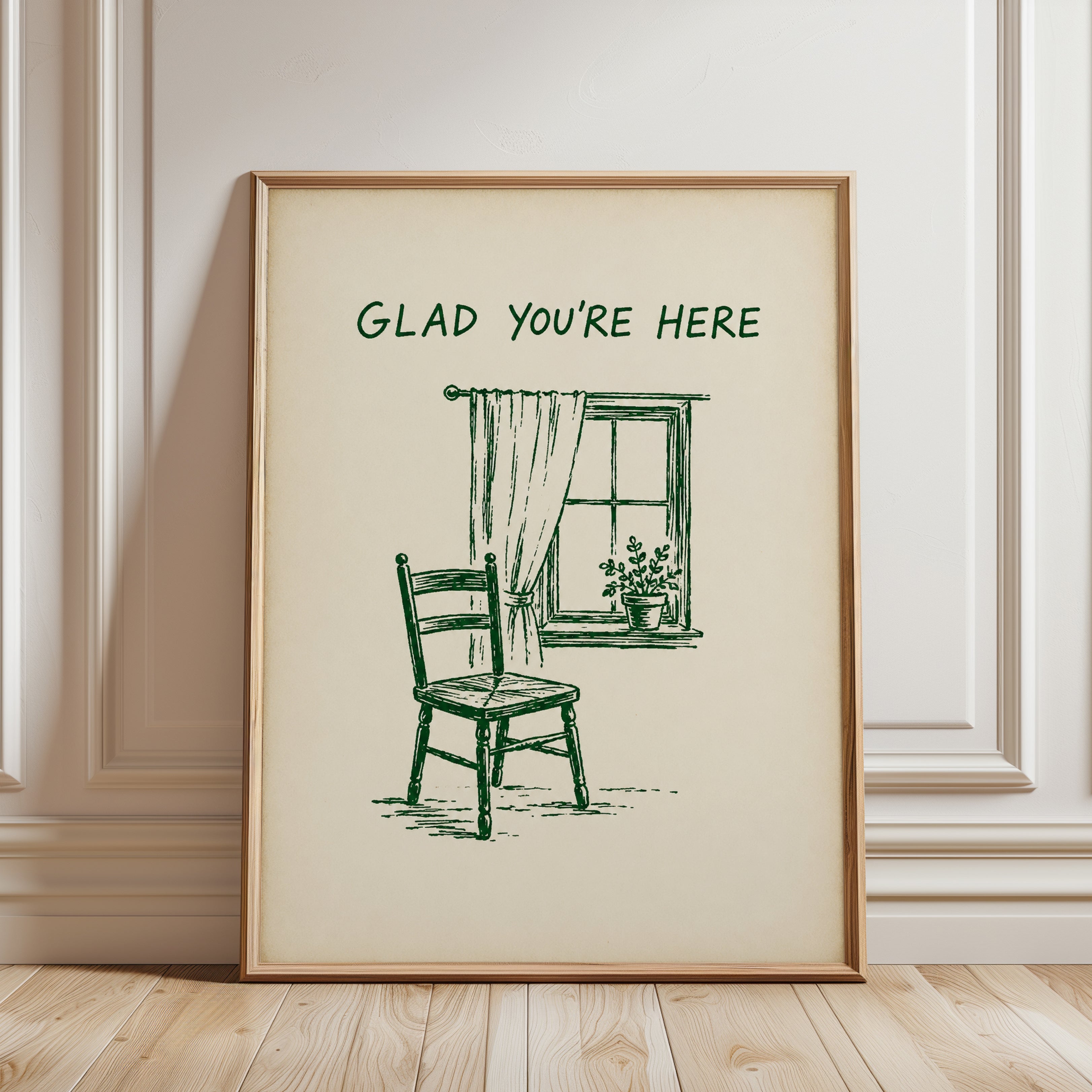 Cottagecore Welcome Print – Vintage Sketch - framed detail
