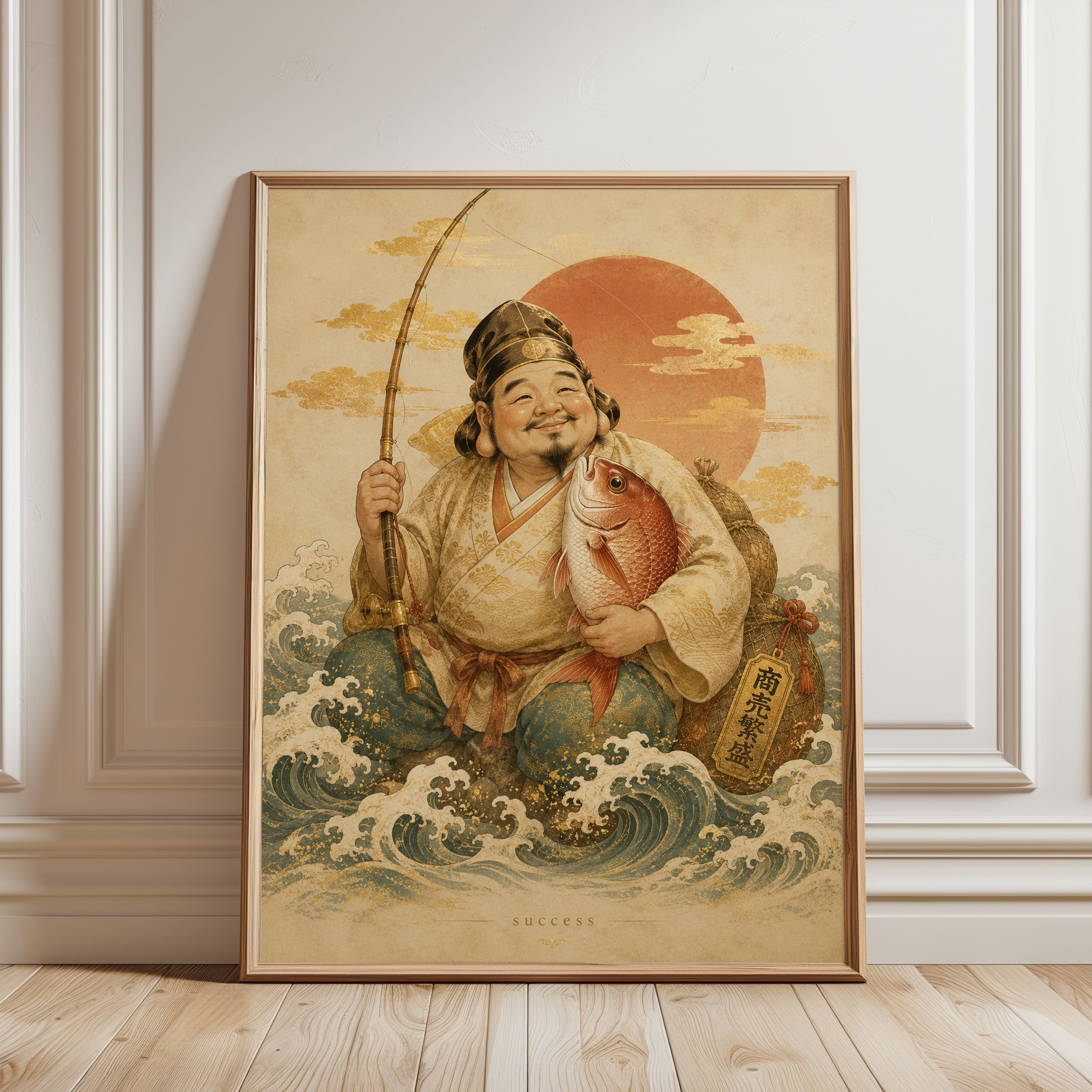 Japanese Prosperity Art – Lucky Fortune Print - framed detail