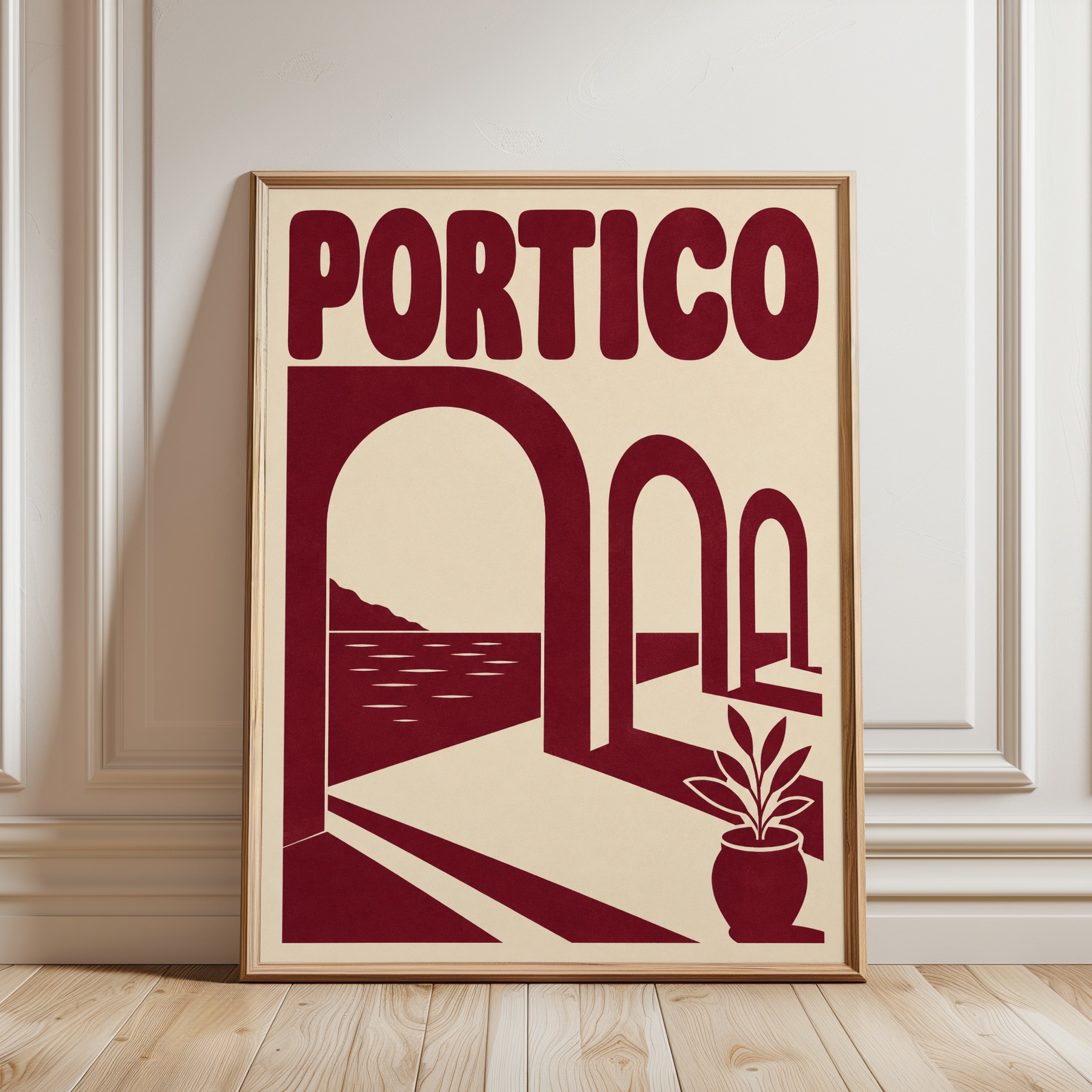 Italian Travel Poster: Retro Mediterranean Arch - framed detail