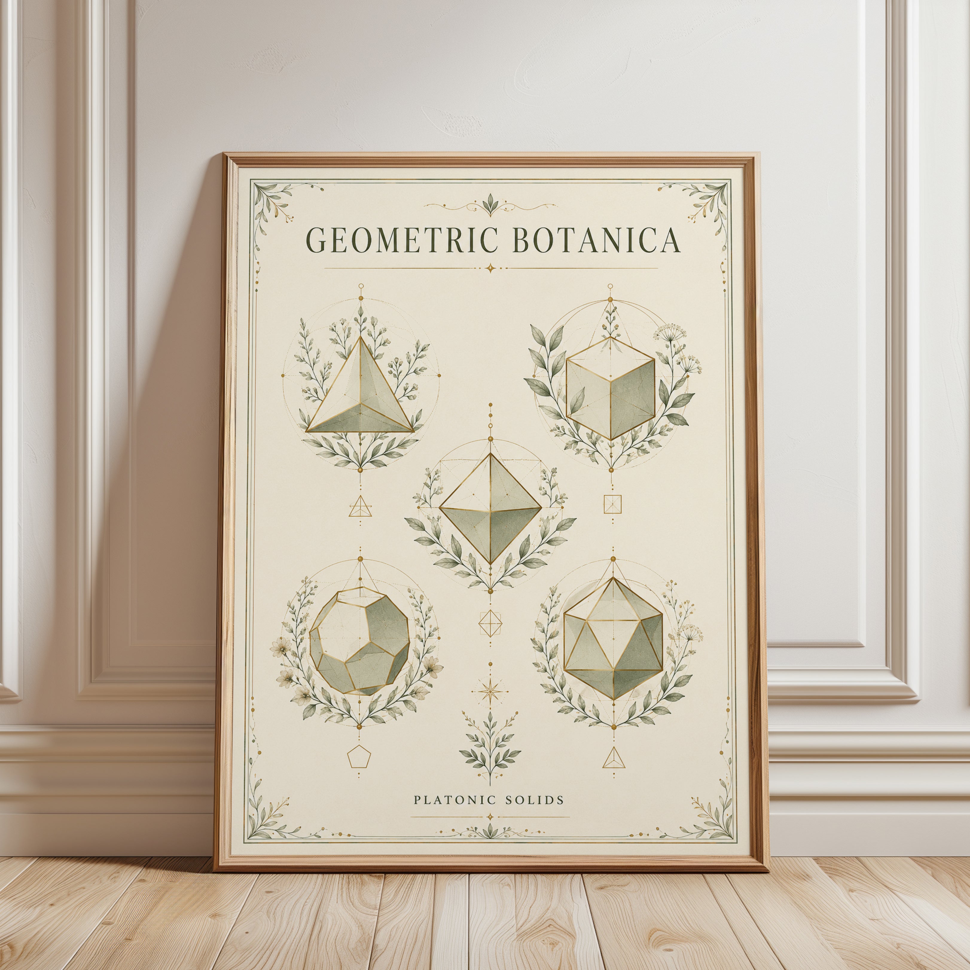 Platonic Solids Botanical Print - framed detail