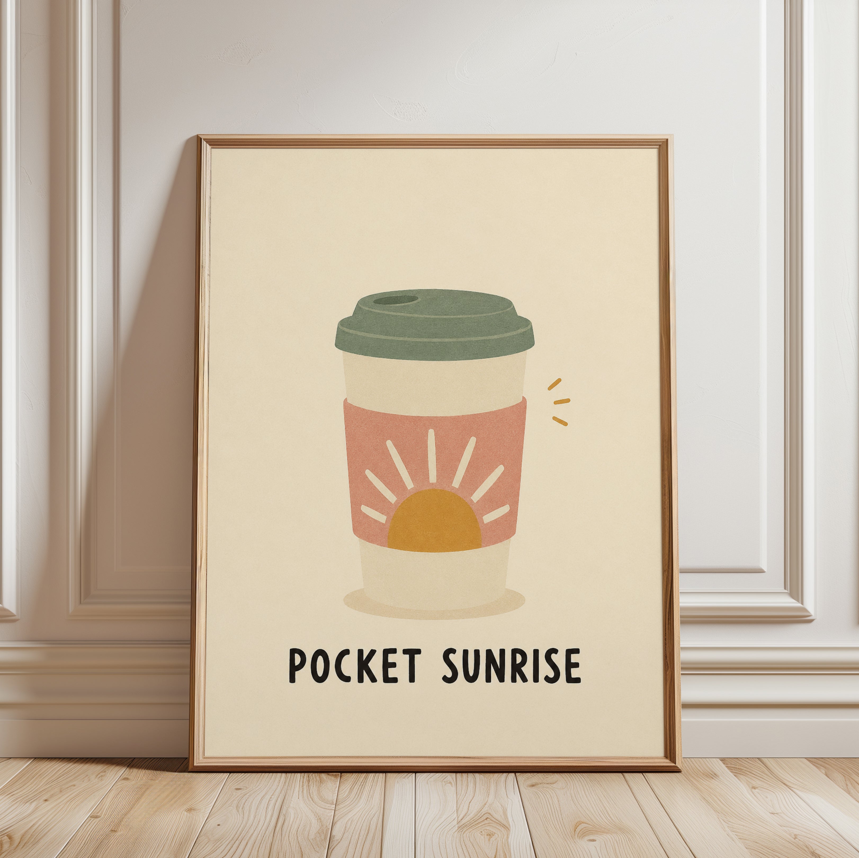 Pocket Sunrise Coffee Cup Print: Minimalist Modern Wall Art - framed detail