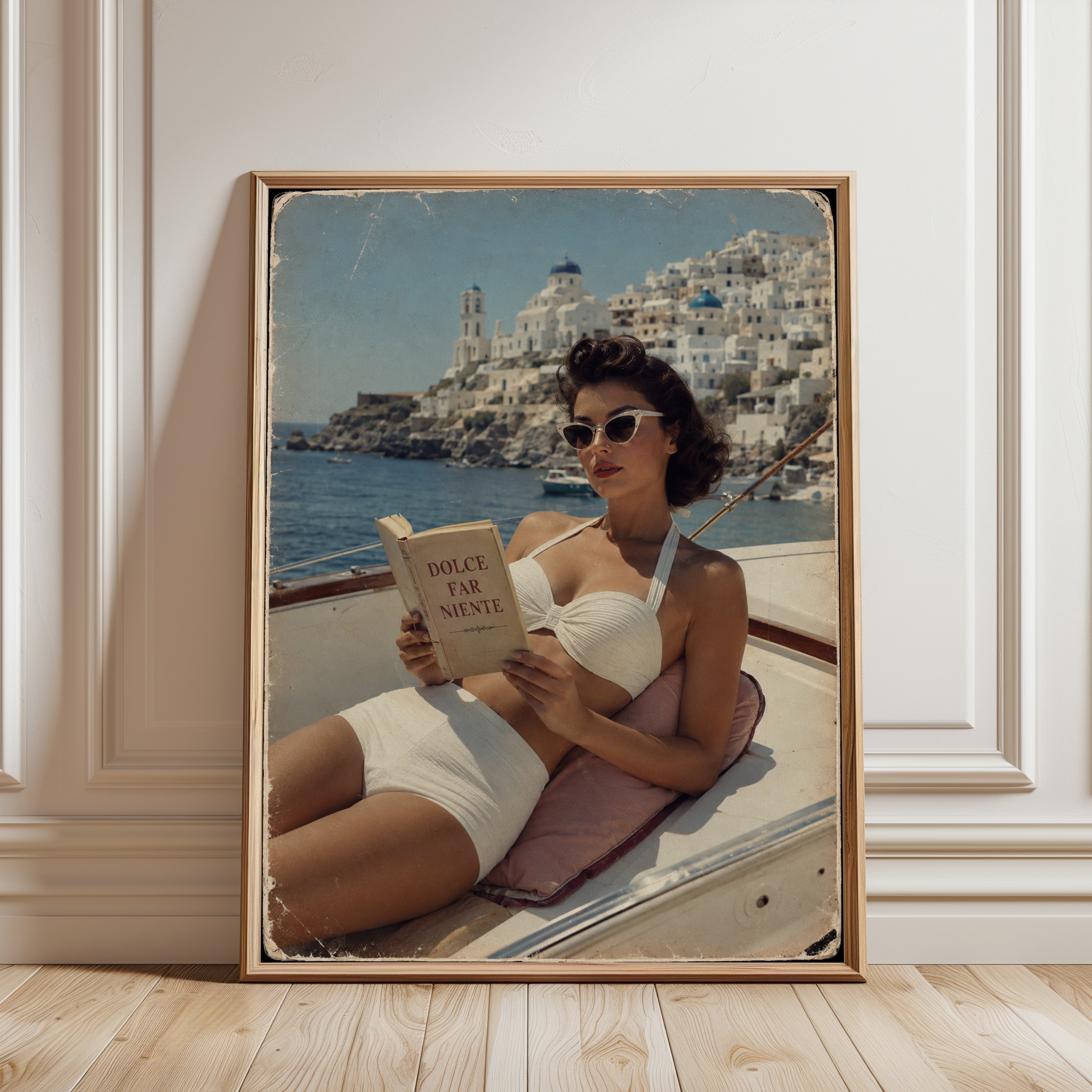 Vintage Travel Poster – Mediterranean Wall Art - framed detail