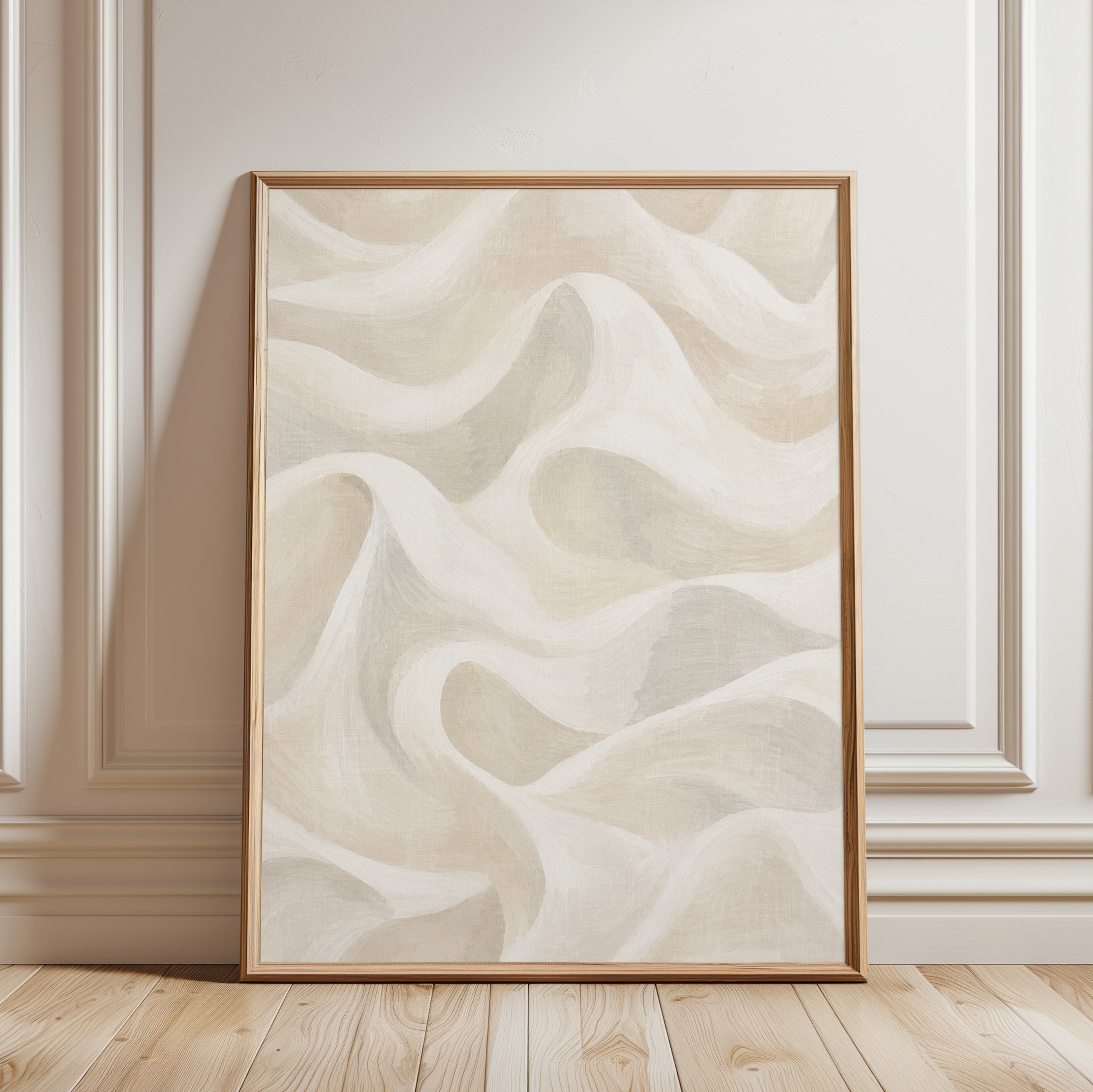 Neutral Abstract Wall Art – Wavy Modern Print - framed detail