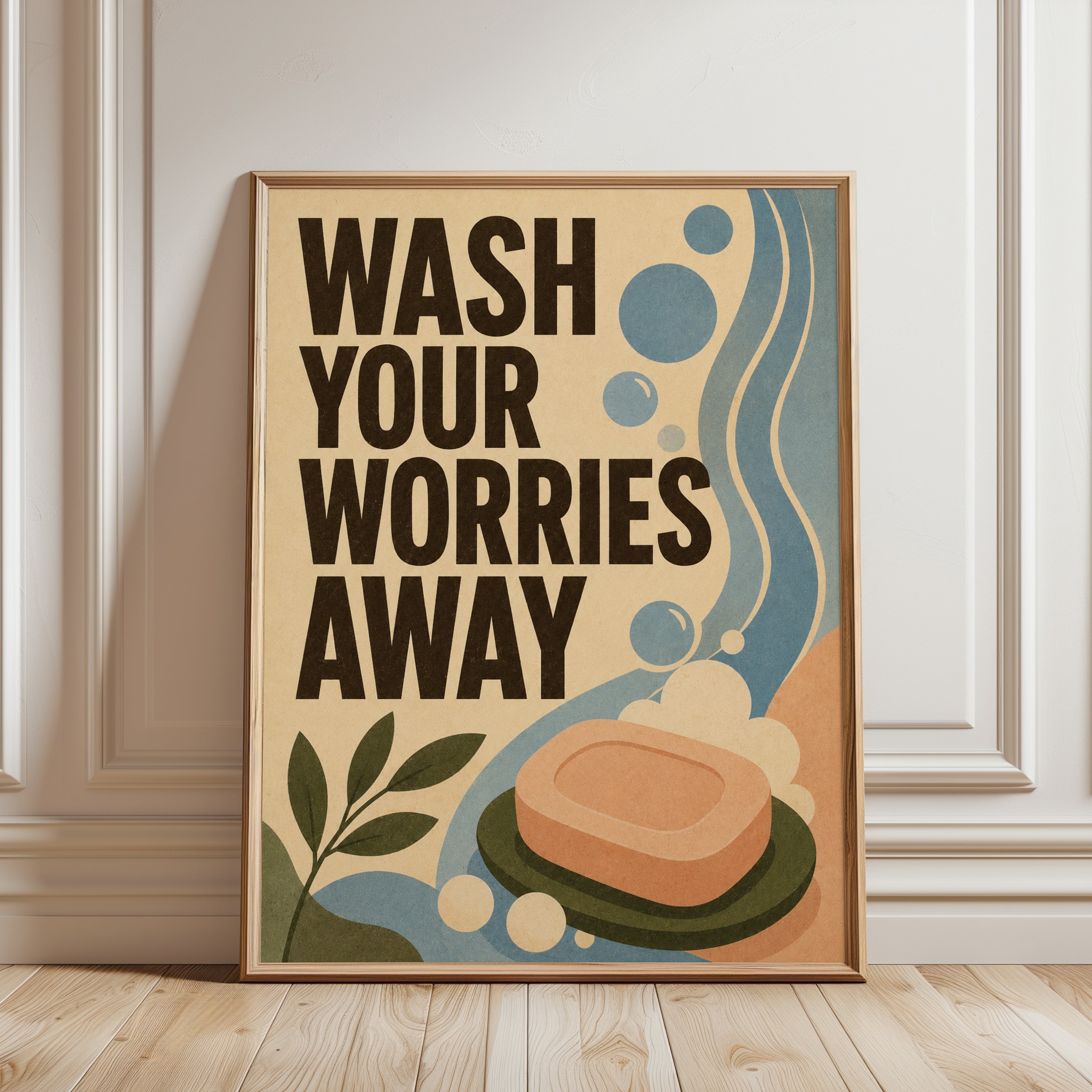Vintage Bathroom Print – Soap Bubbles - framed detail