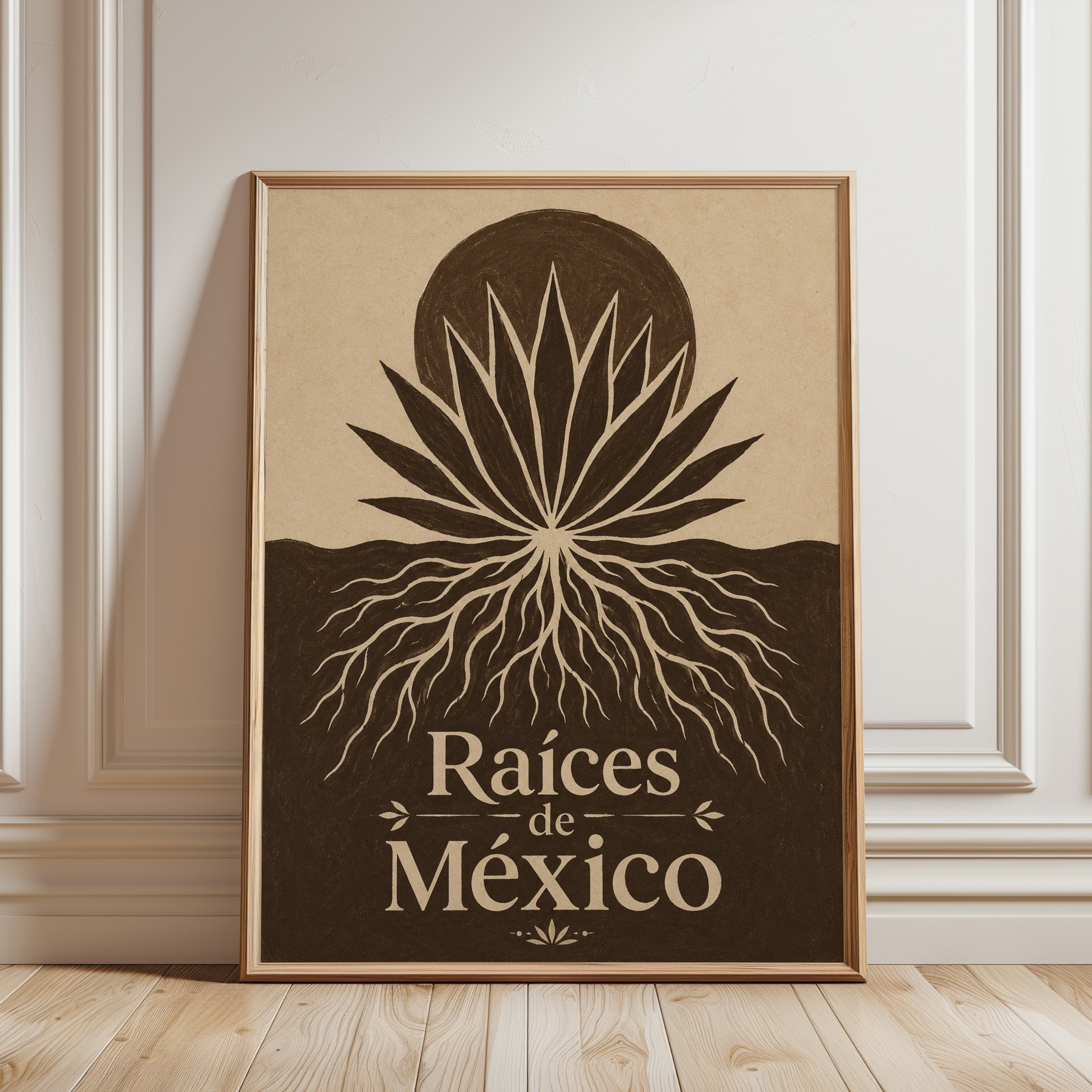Roots of Mexico Art Print: Vintage Botanical Symbolism Poster - framed detail