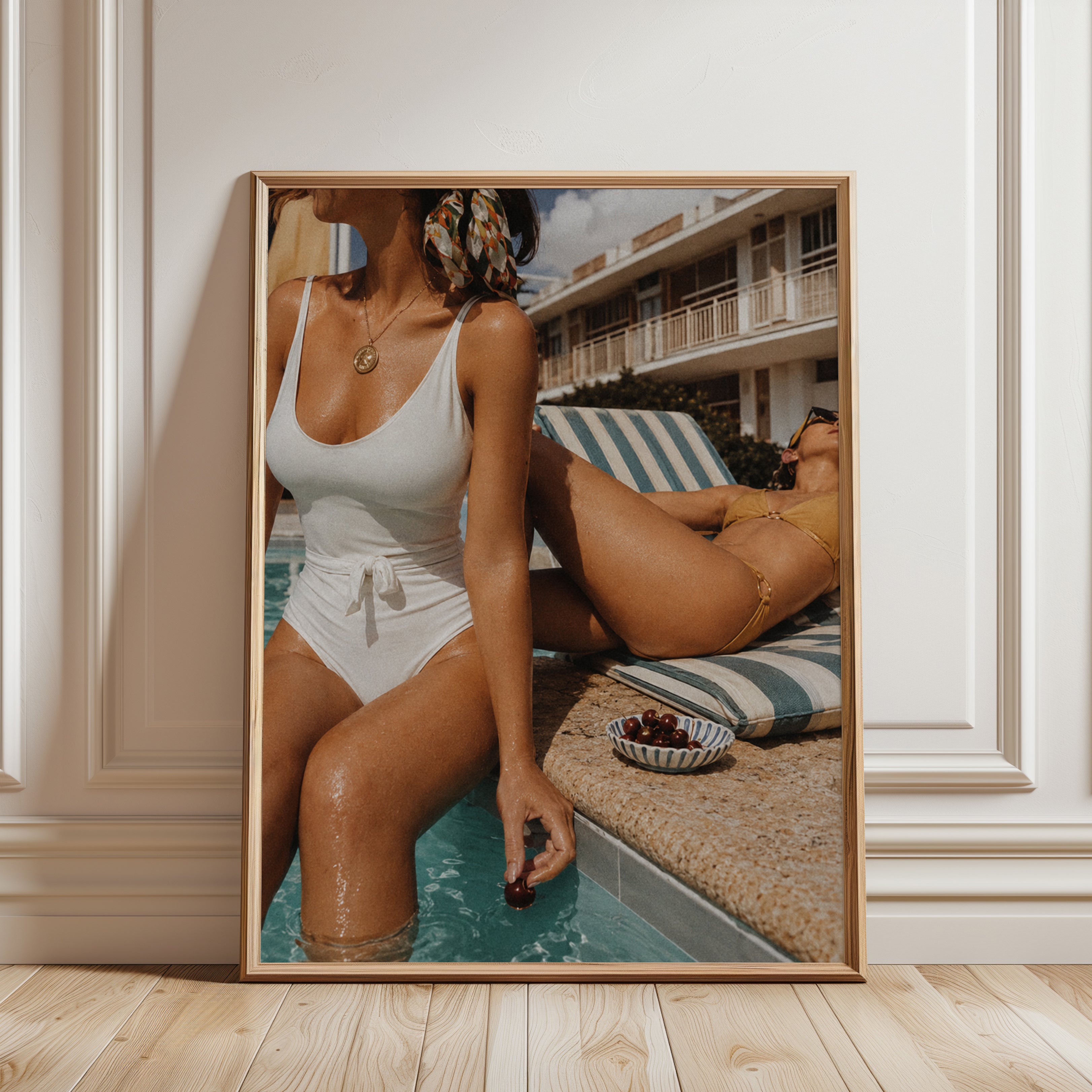 Poolside Luxury Fashion Photography: Retro Summer Glamour Print - framed detail