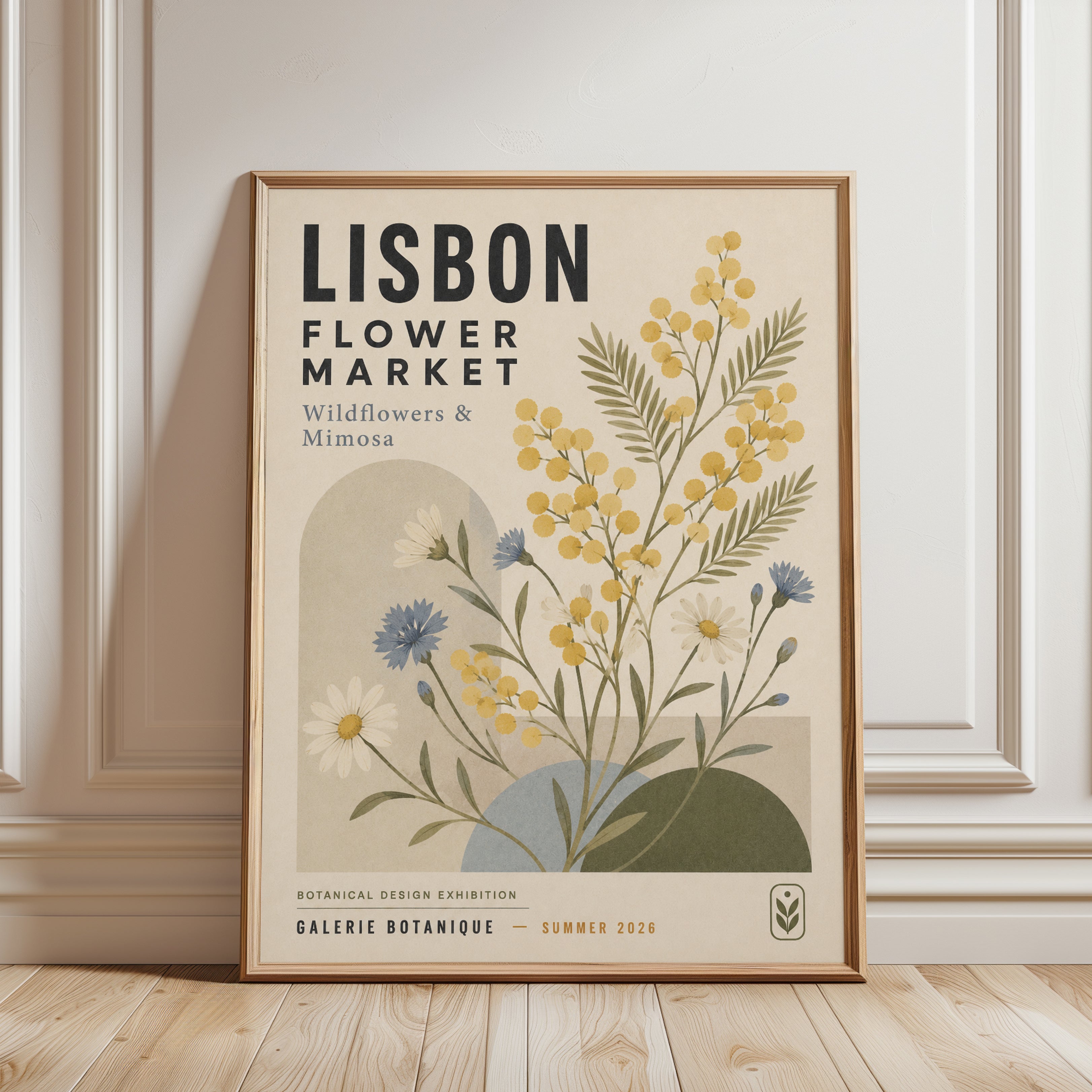 Botanical Flower Market Print — Lisbon Wildflowers & Mimosa - framed detail
