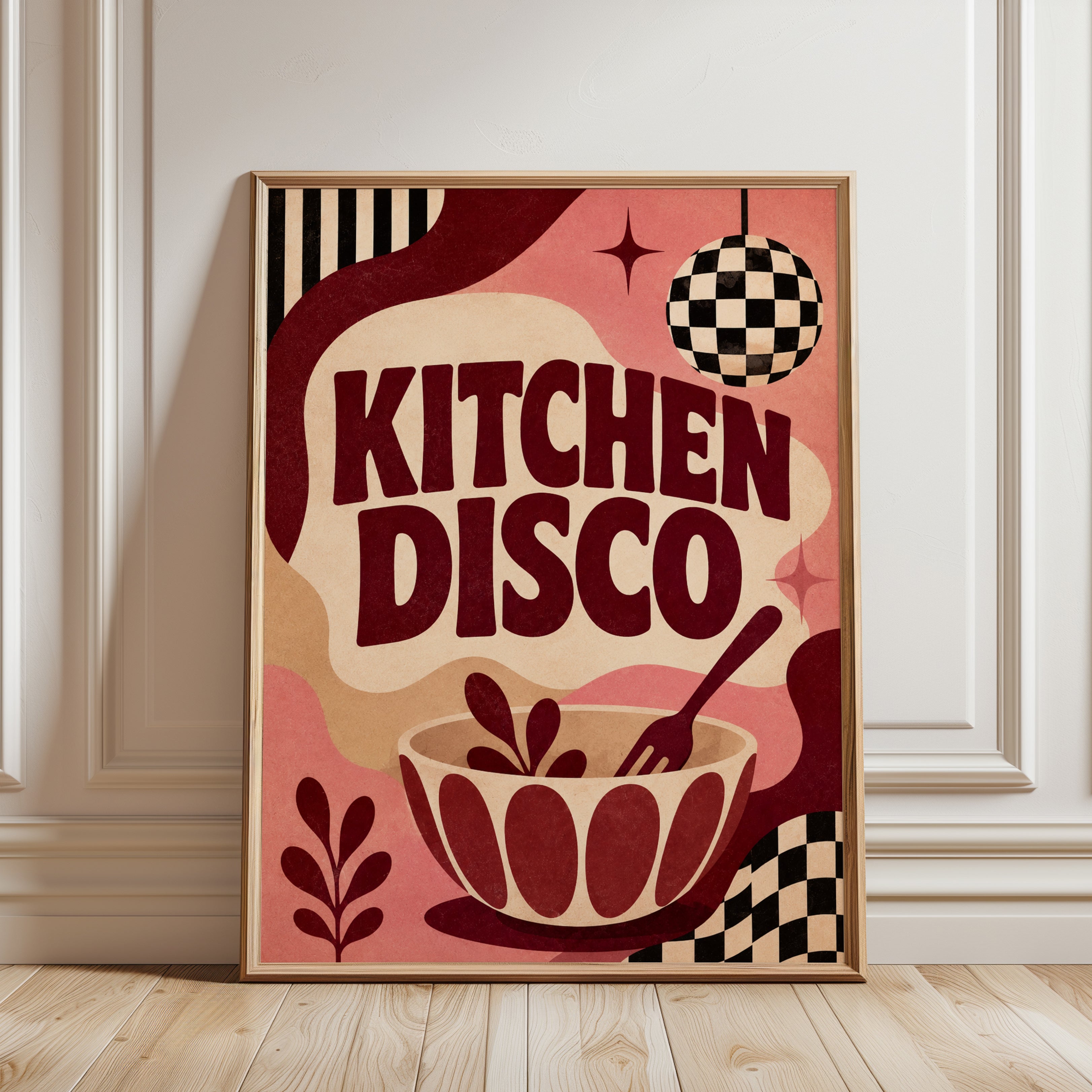 Retro Kitchen Disco Print - framed detail