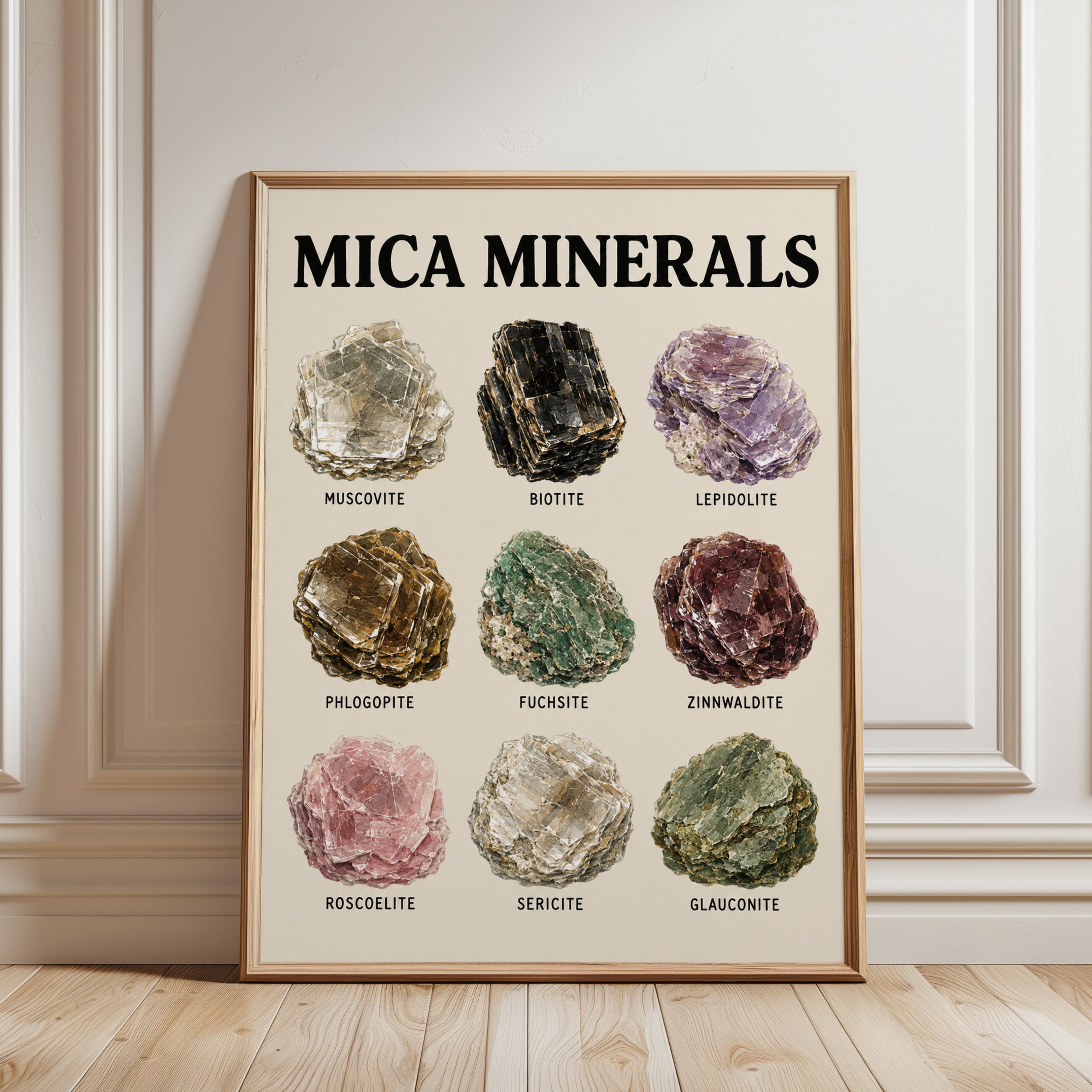 Mica Minerals Educational Print — Vintage Science Illustration - framed detail
