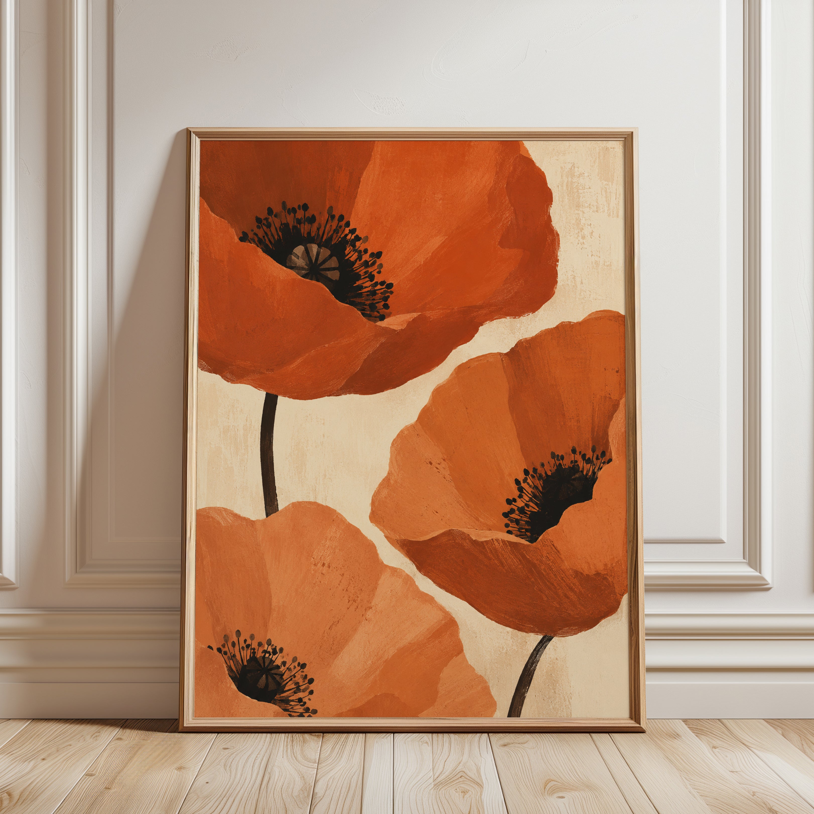 Orange Poppy Wall Art – Floral Botanical Print - framed detail