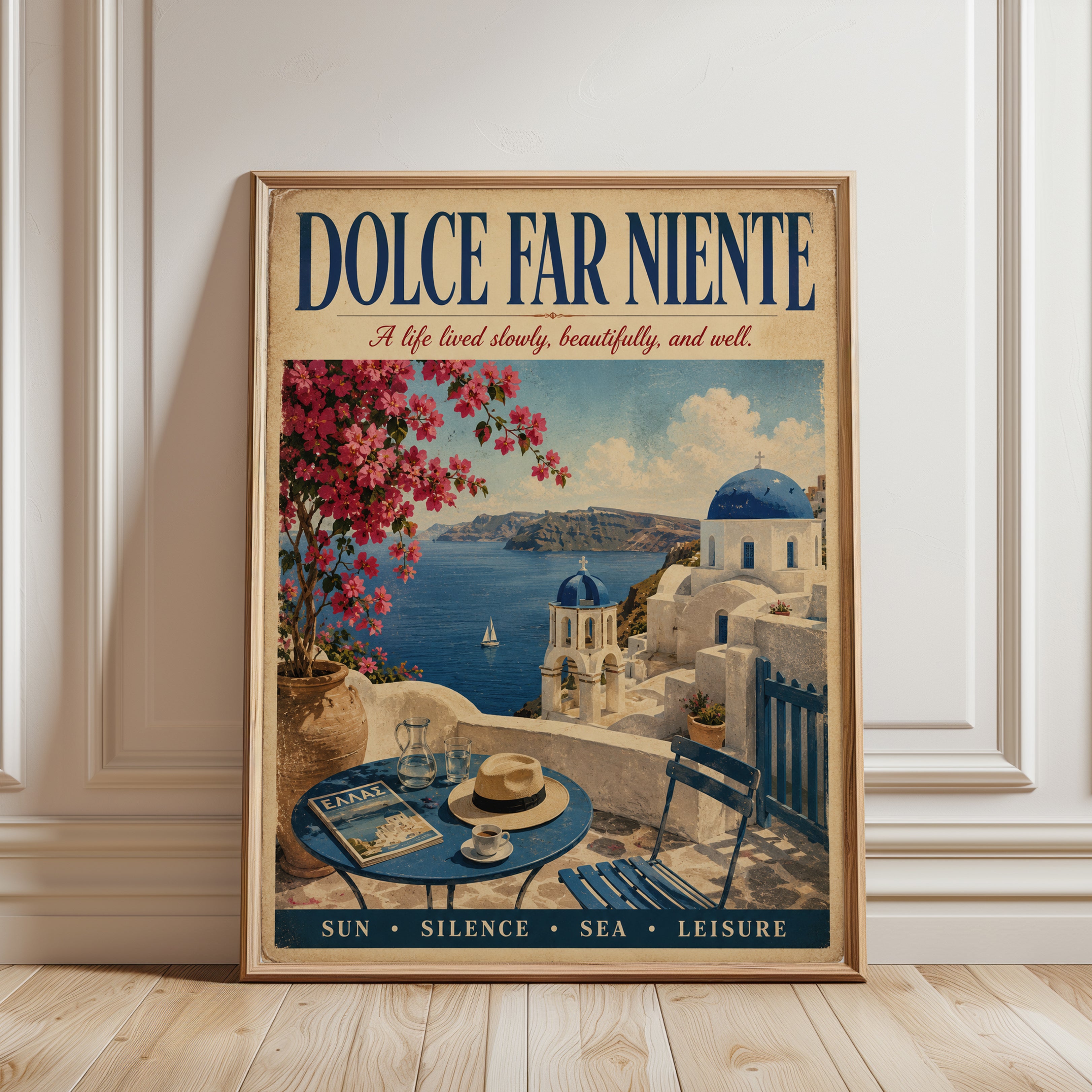 Dolce Far Niente Print – Italian Quote Wall Art - framed detail