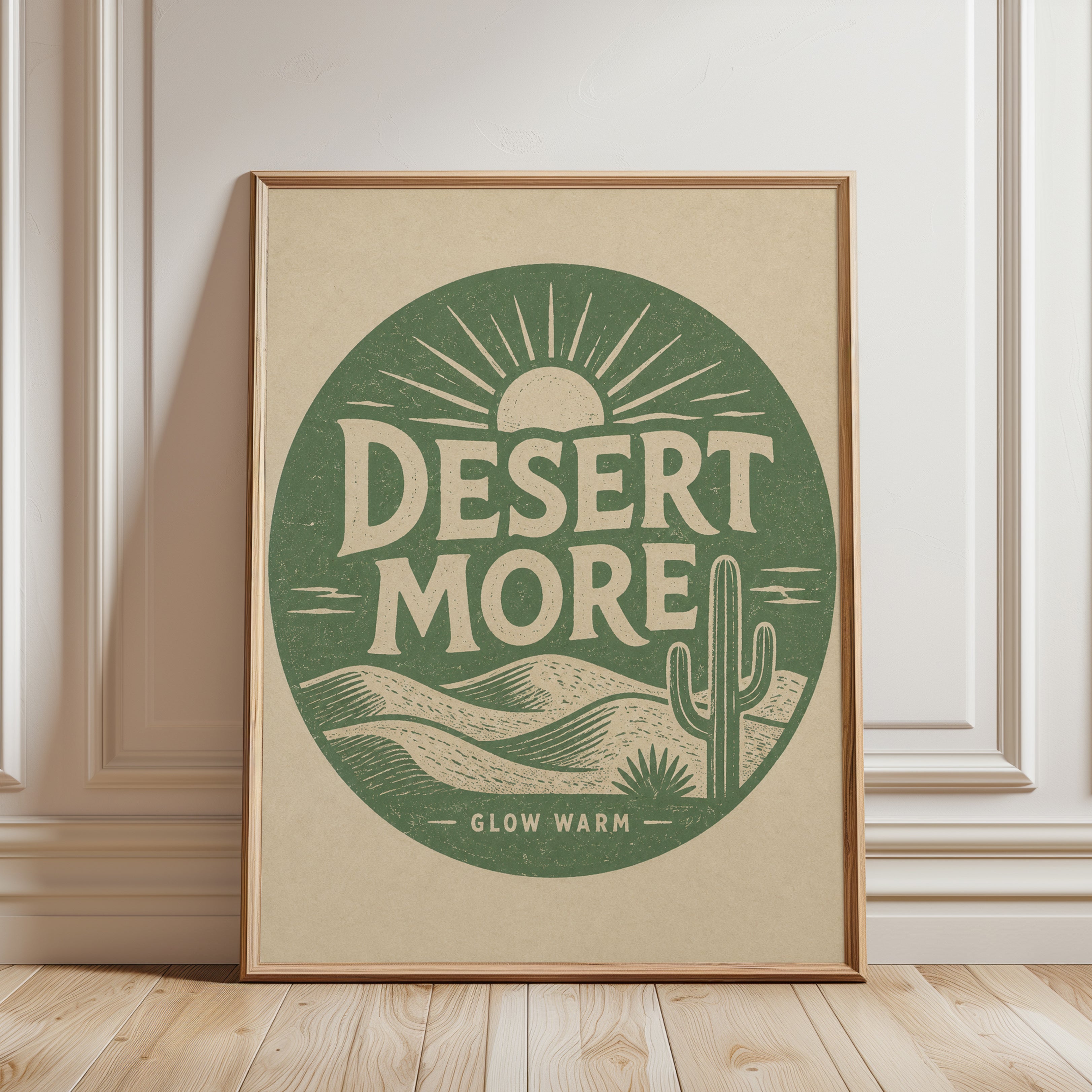 Desert More Vintage Typography Print: Retro Green Southwest Art - framed detail