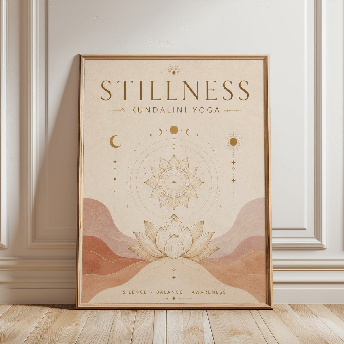Kundalini Yoga Wall Art: Minimalist Lotus and Sacred Geometry - framed detail