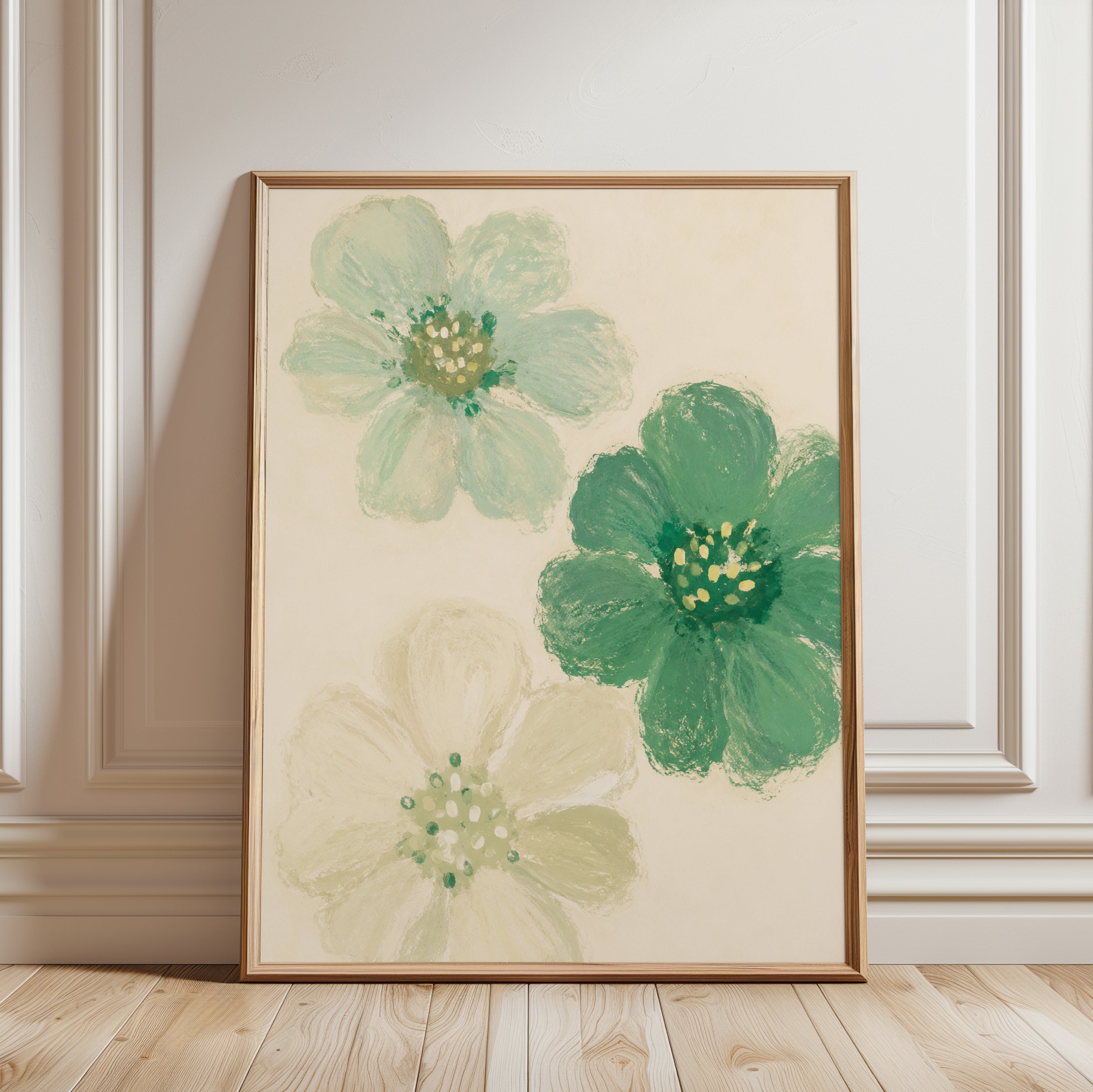 Green Floral Wall Art – Botanical Flower Print - framed detail