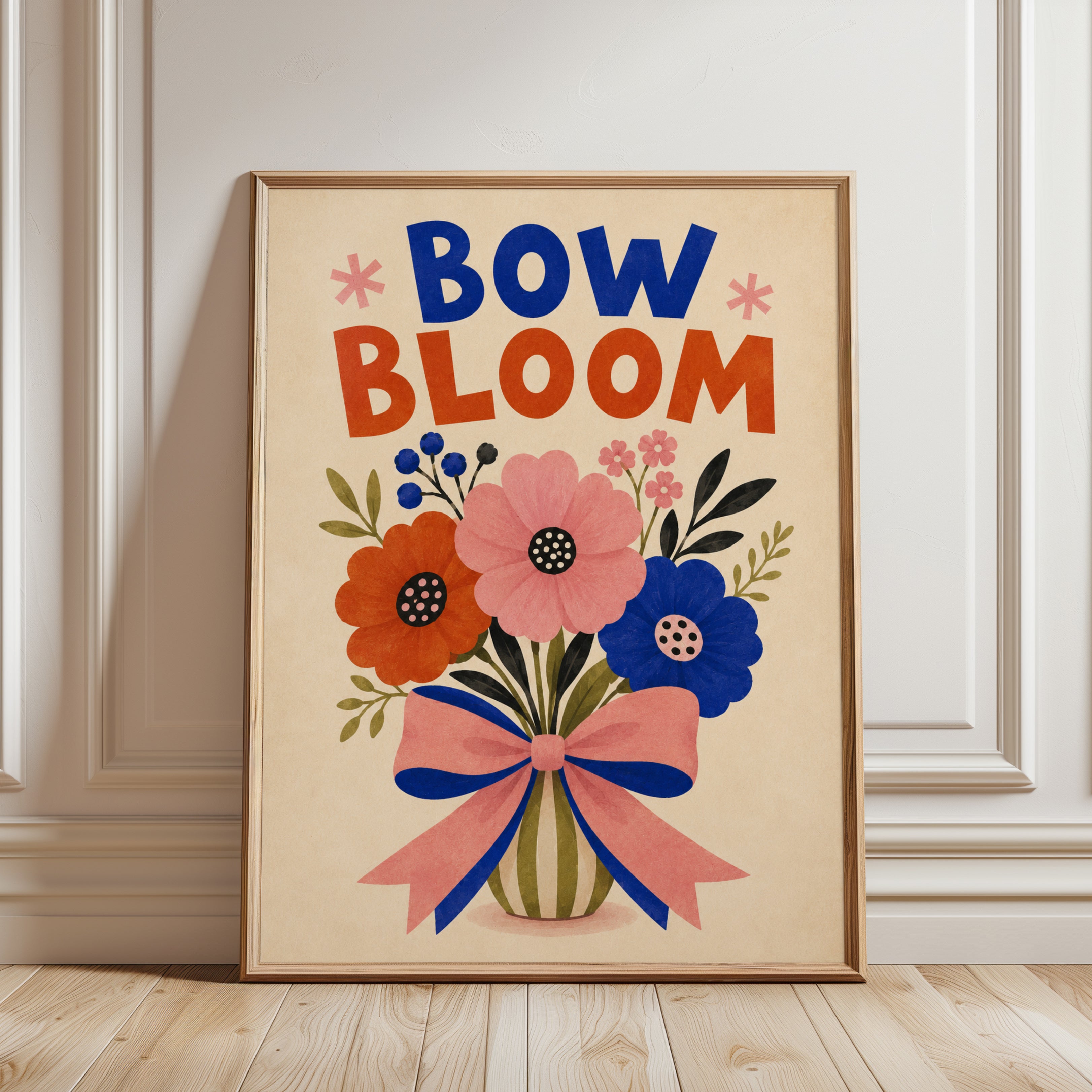 Bow Wall Art – Floral Typography Print - framed detail