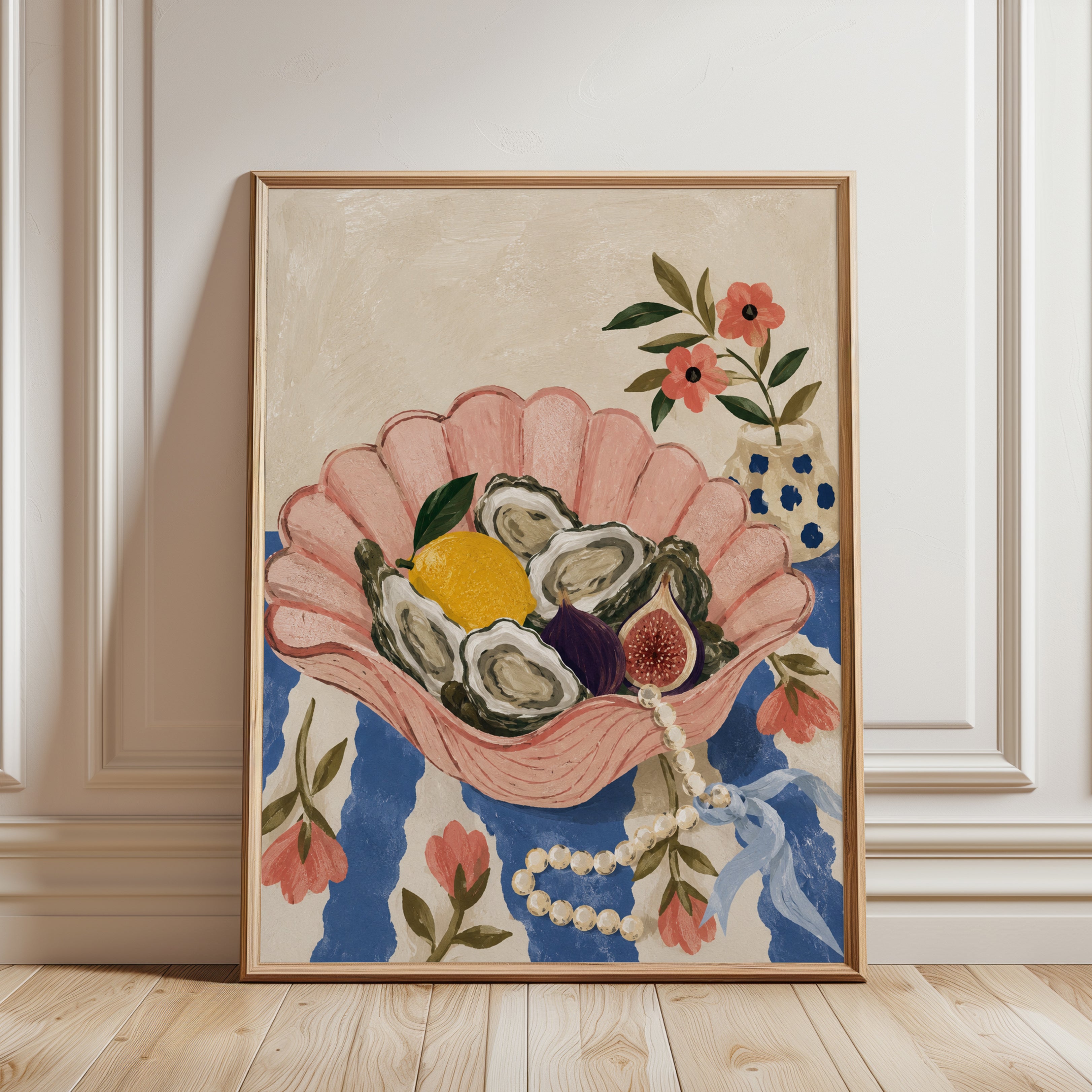 Oyster Wall Art – Coastal Kitchen Print - framed detail