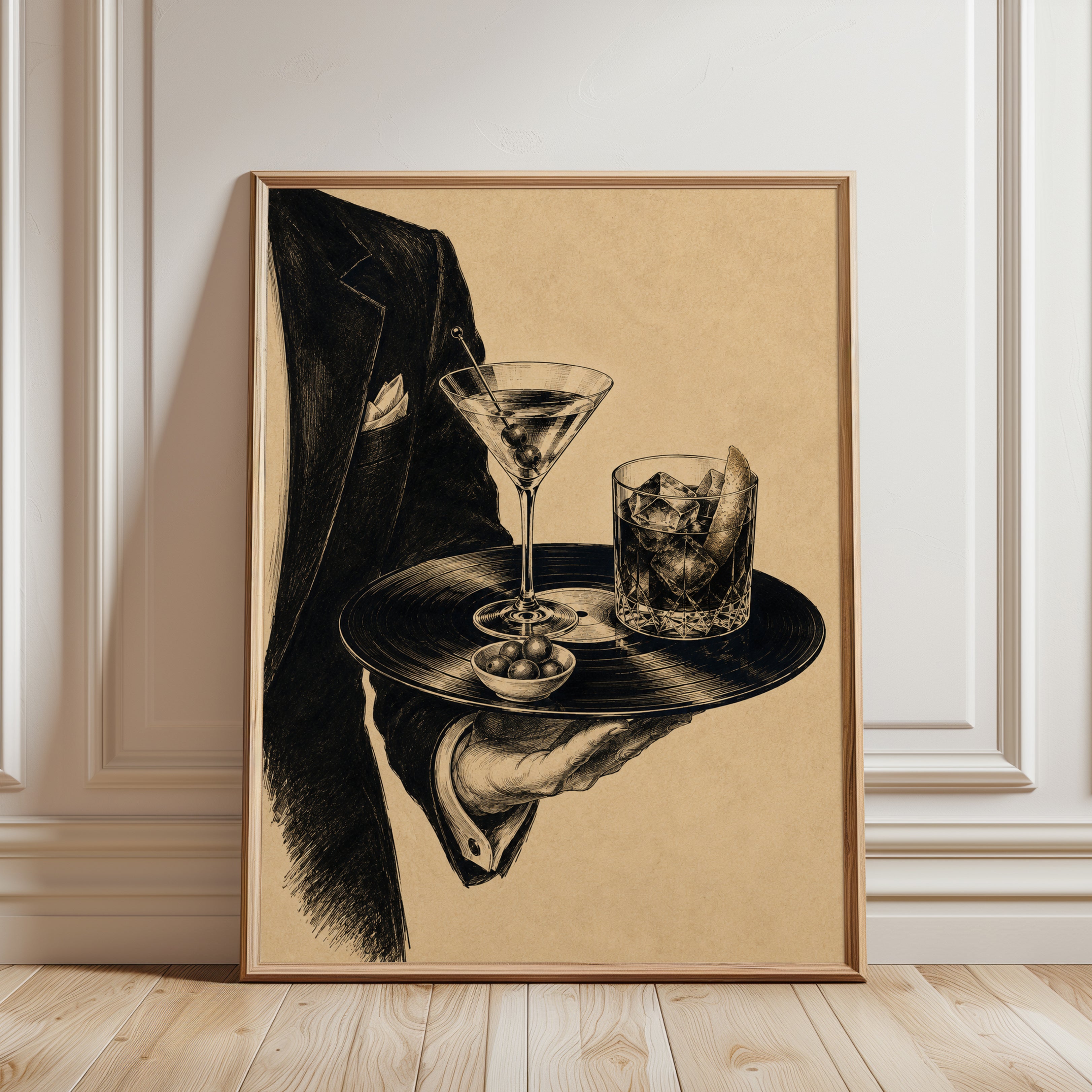 Cocktail Wall Art – Vintage Bar Decor - framed detail