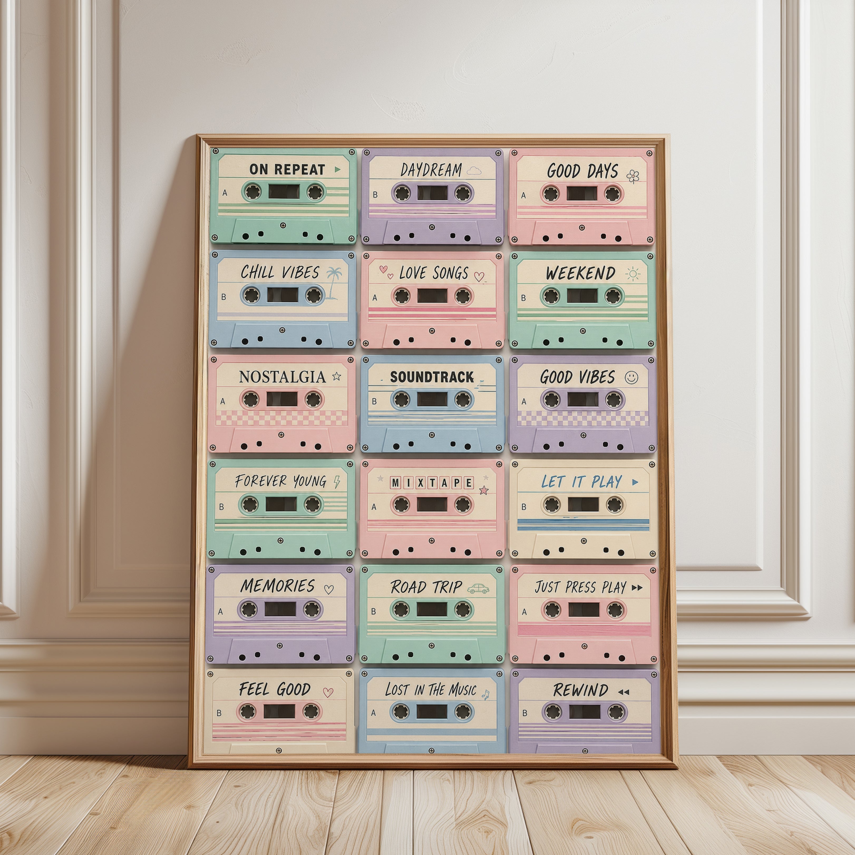 Cassette Tape Art Print: Retro Music Playlist - framed detail