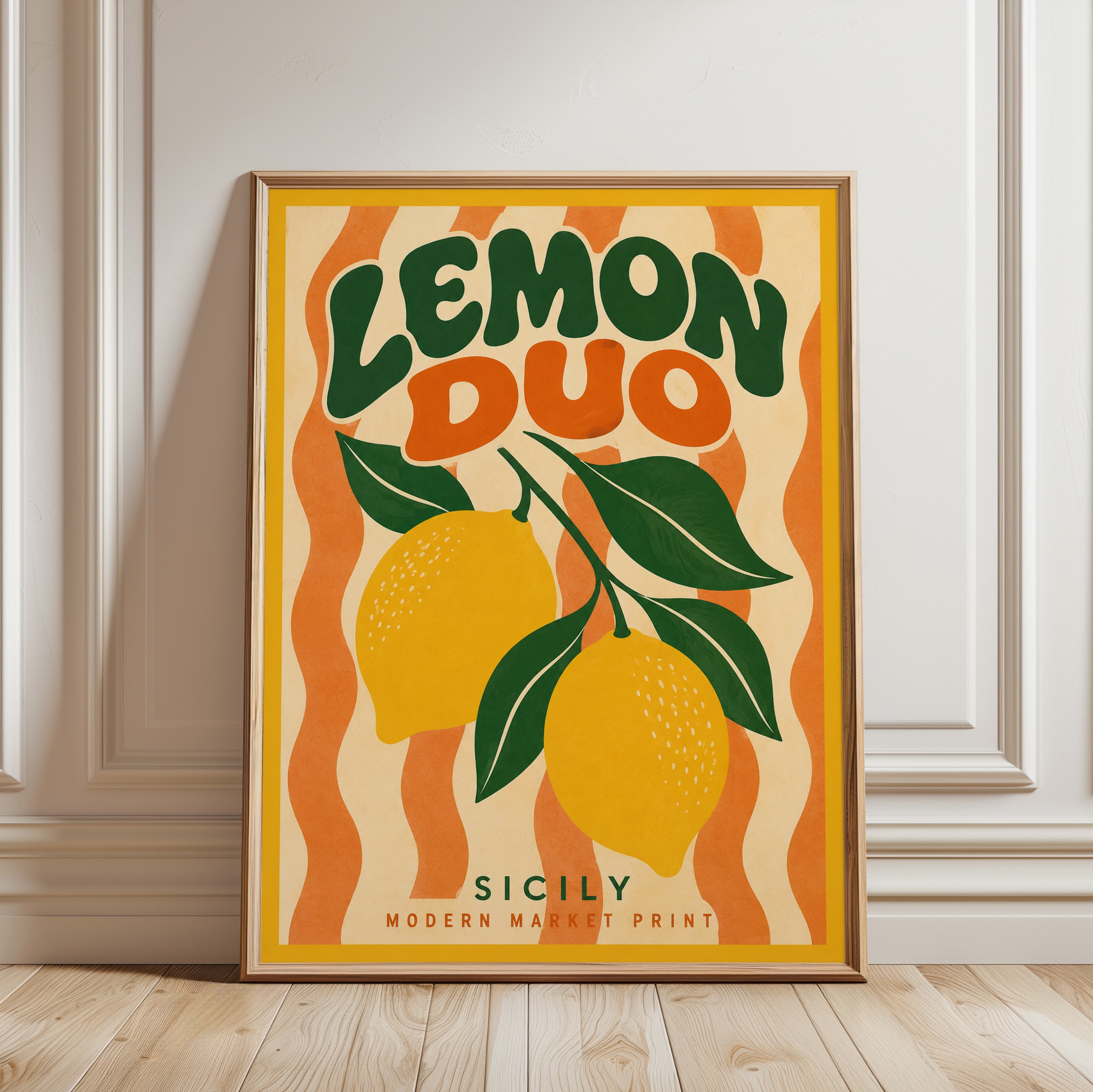 Retro Lemon Wall Art - framed detail