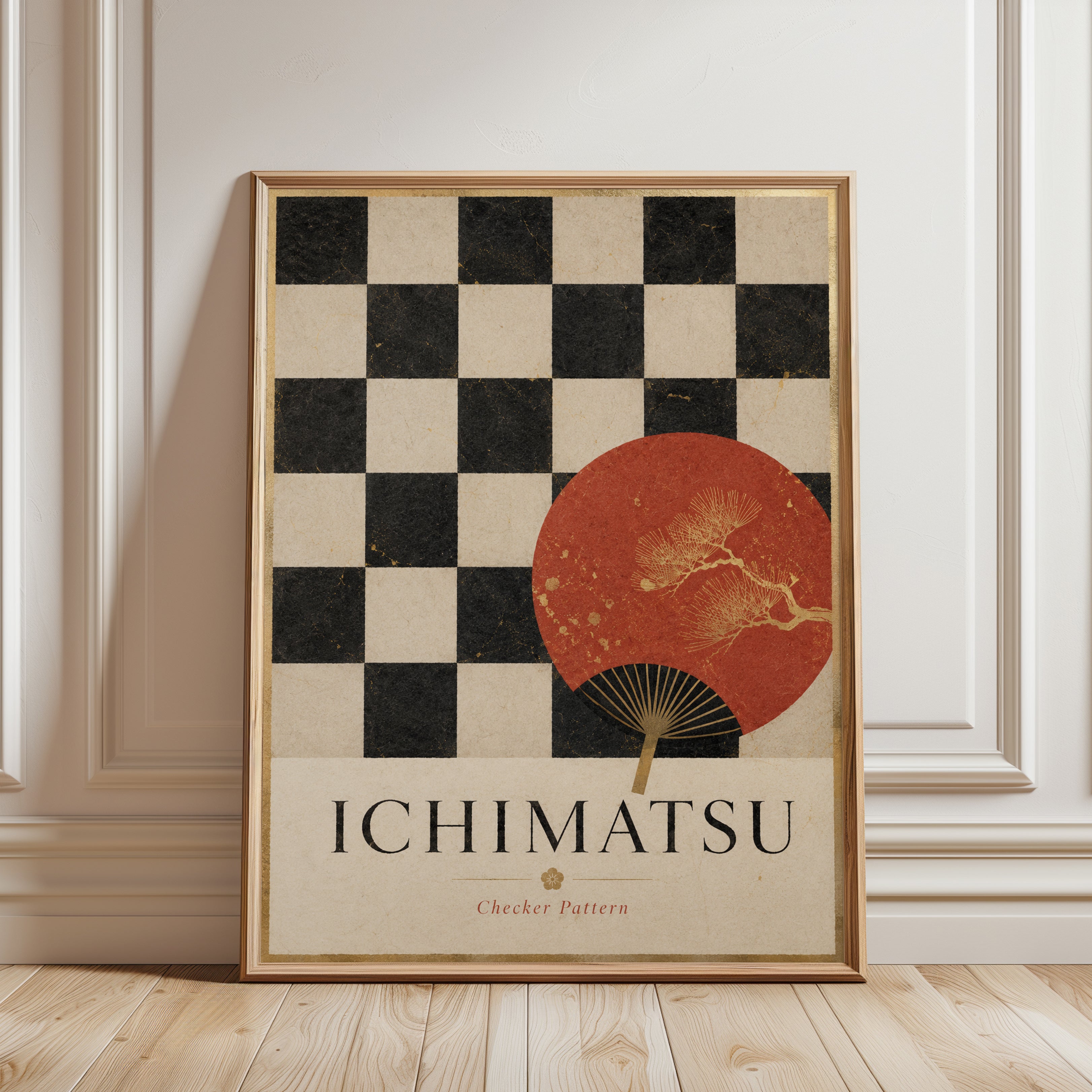 Japanese Wall Art Print: Coral Fan - framed detail
