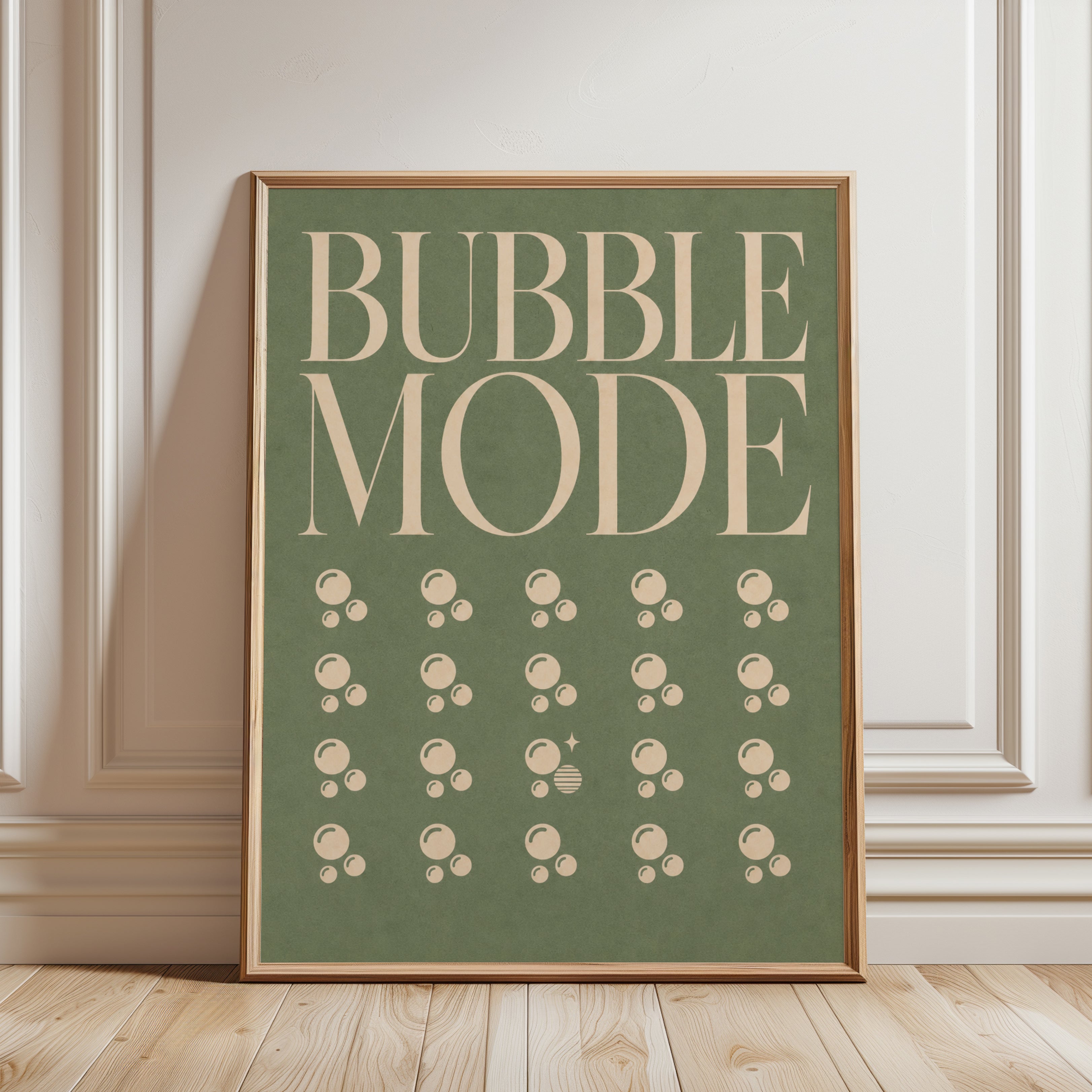 Bathroom Wall Art: Retro Bubble Mode Typography - framed detail