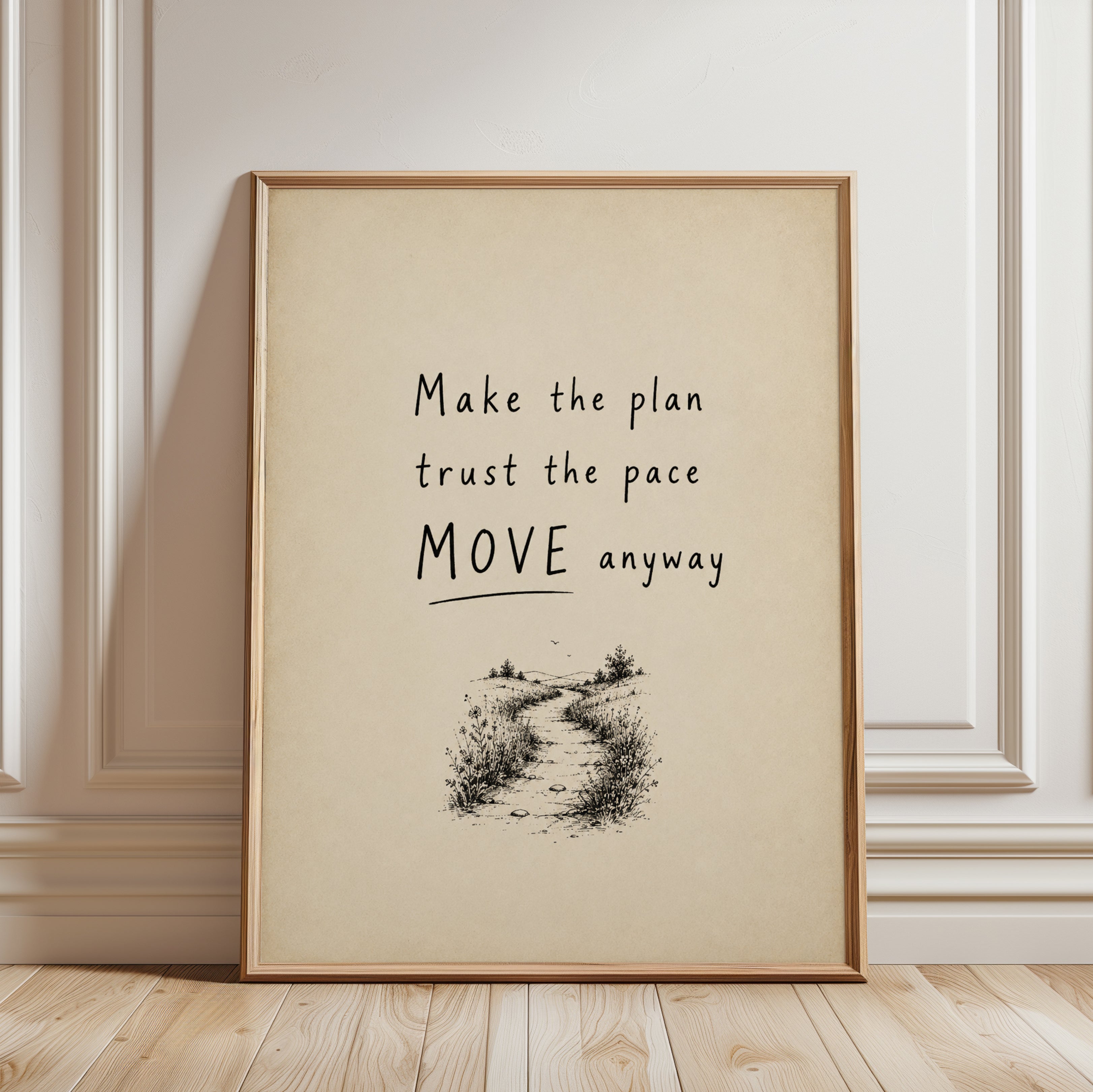 Make the Plan Move Anyway Print: Motivational Path Art - framed detail