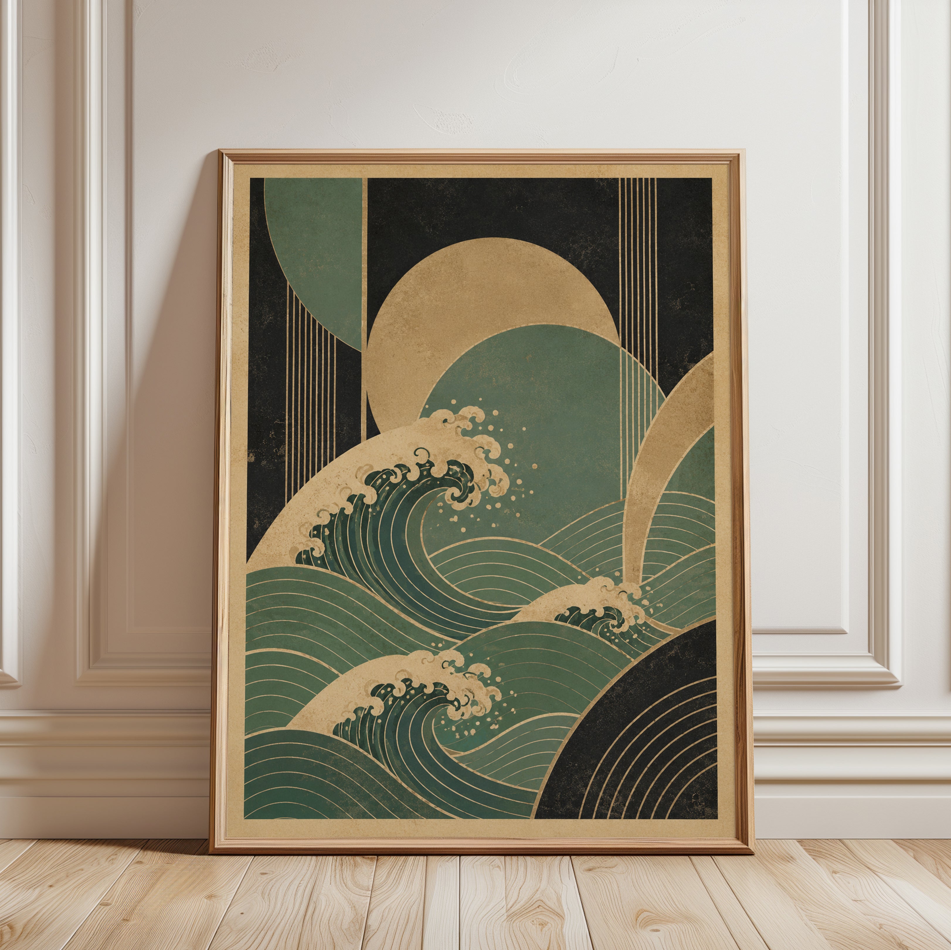 Vintage Japanese Wave Wall Art - framed detail