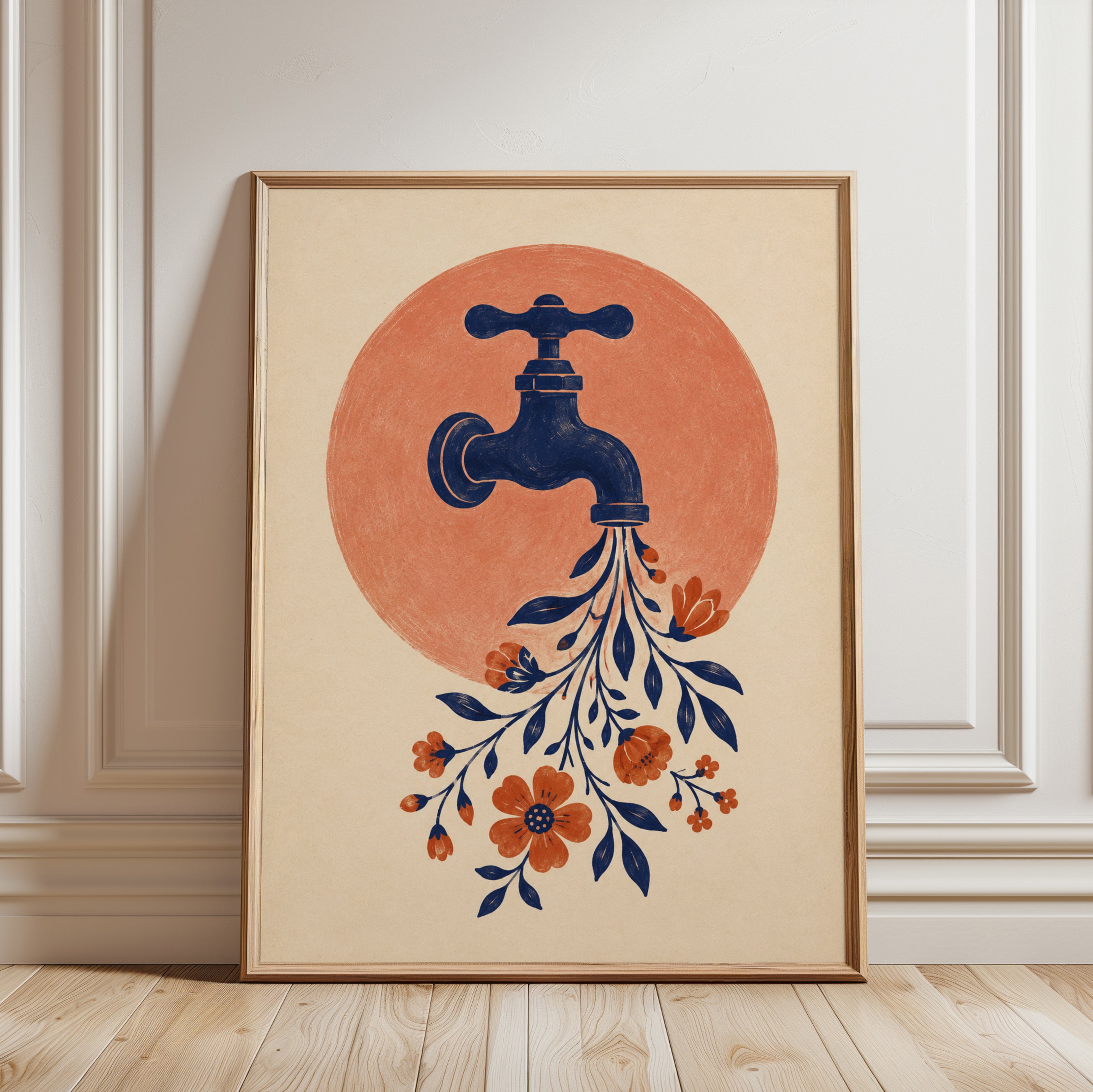 Bathroom Wall Art – Floral Faucet Print - framed detail