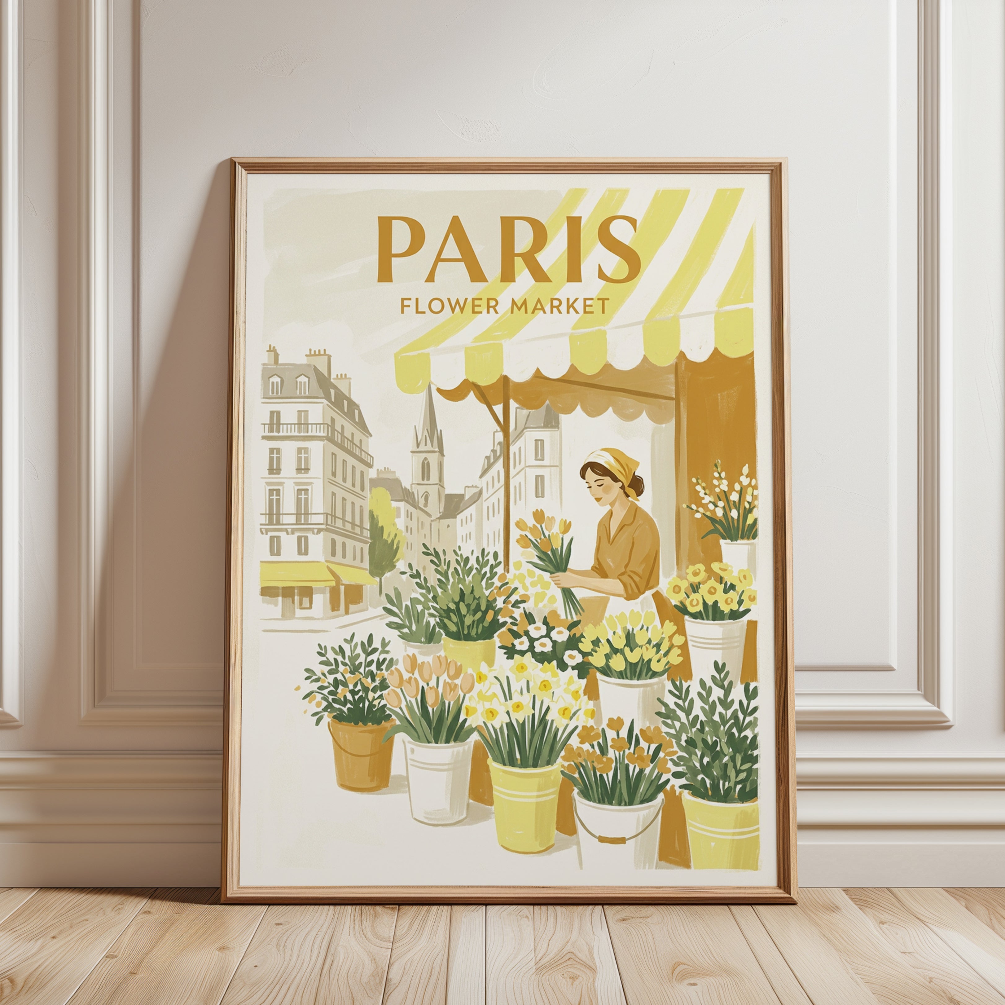 Paris Flower Market Poster: Vintage French Travel Art Print - framed detail