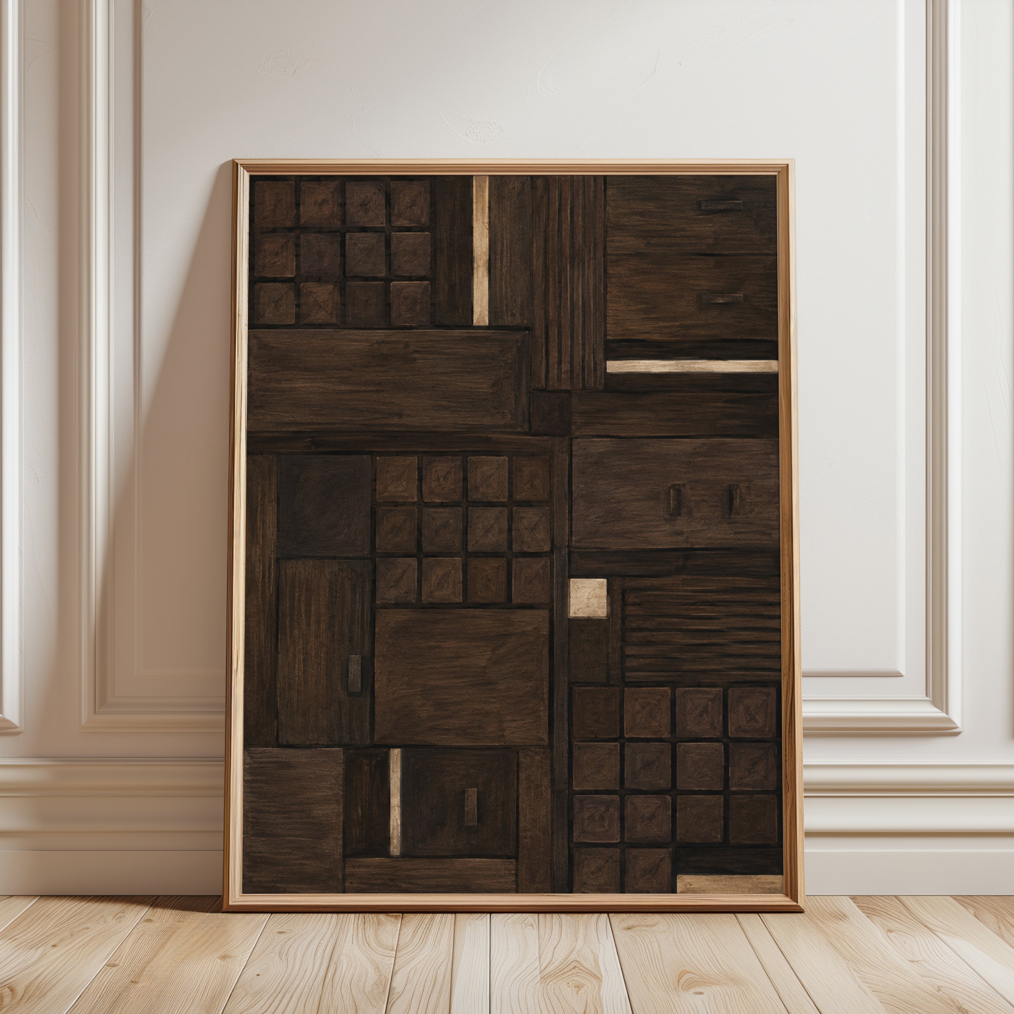 Japanese Wooden Doors Art Print: Traditional Architecture Pattern - framed detail