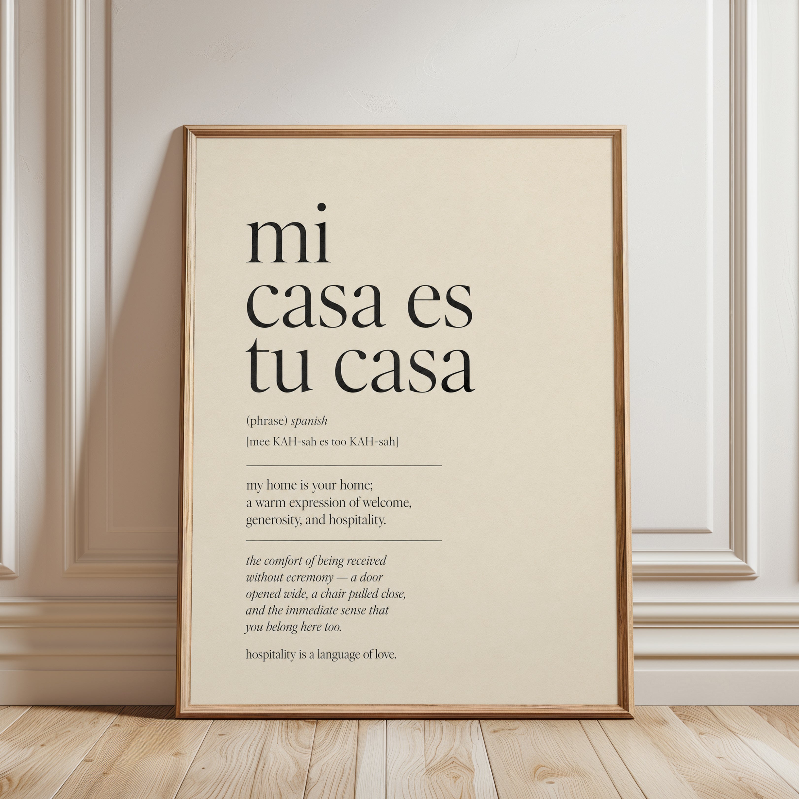 Mi Casa Es Tu Casa Wall Art Print — Spanish Welcome Sign - framed detail
