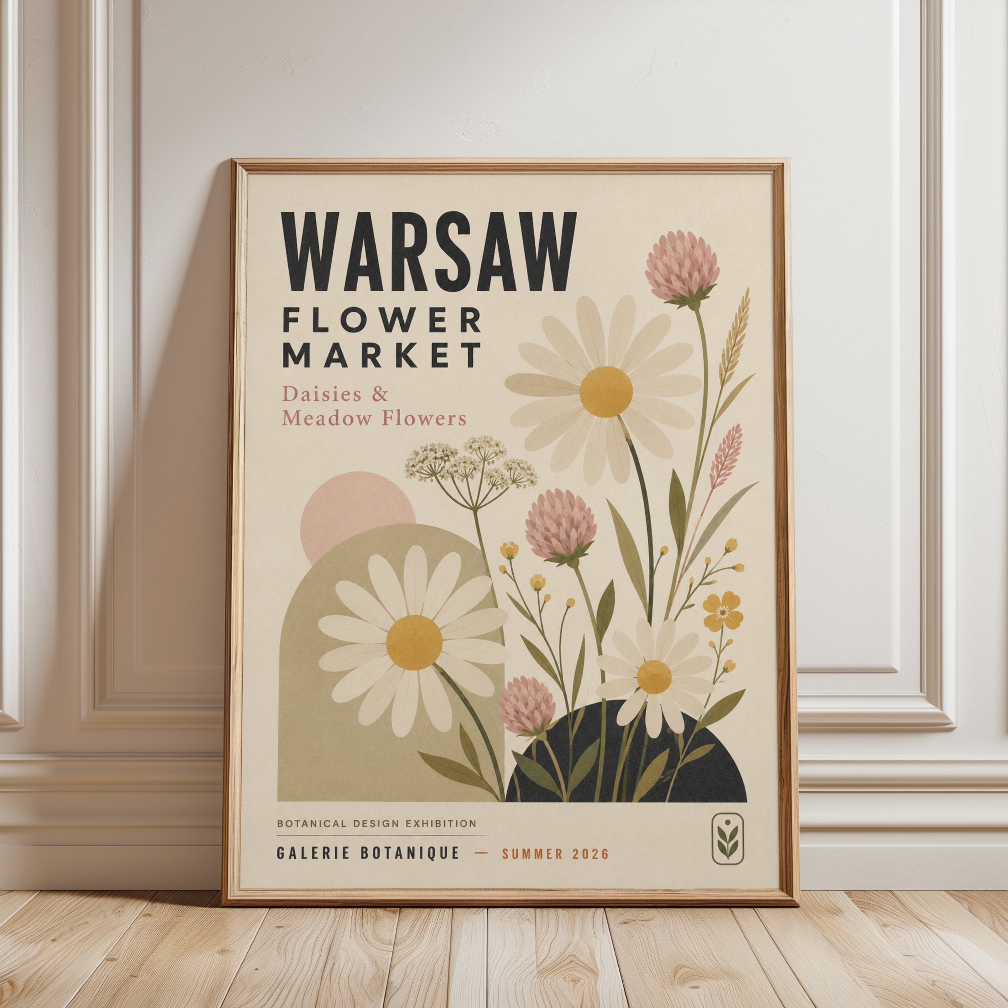 Botanical Flower Market Poster — Warsaw Daisies & Meadow Flowers - framed detail