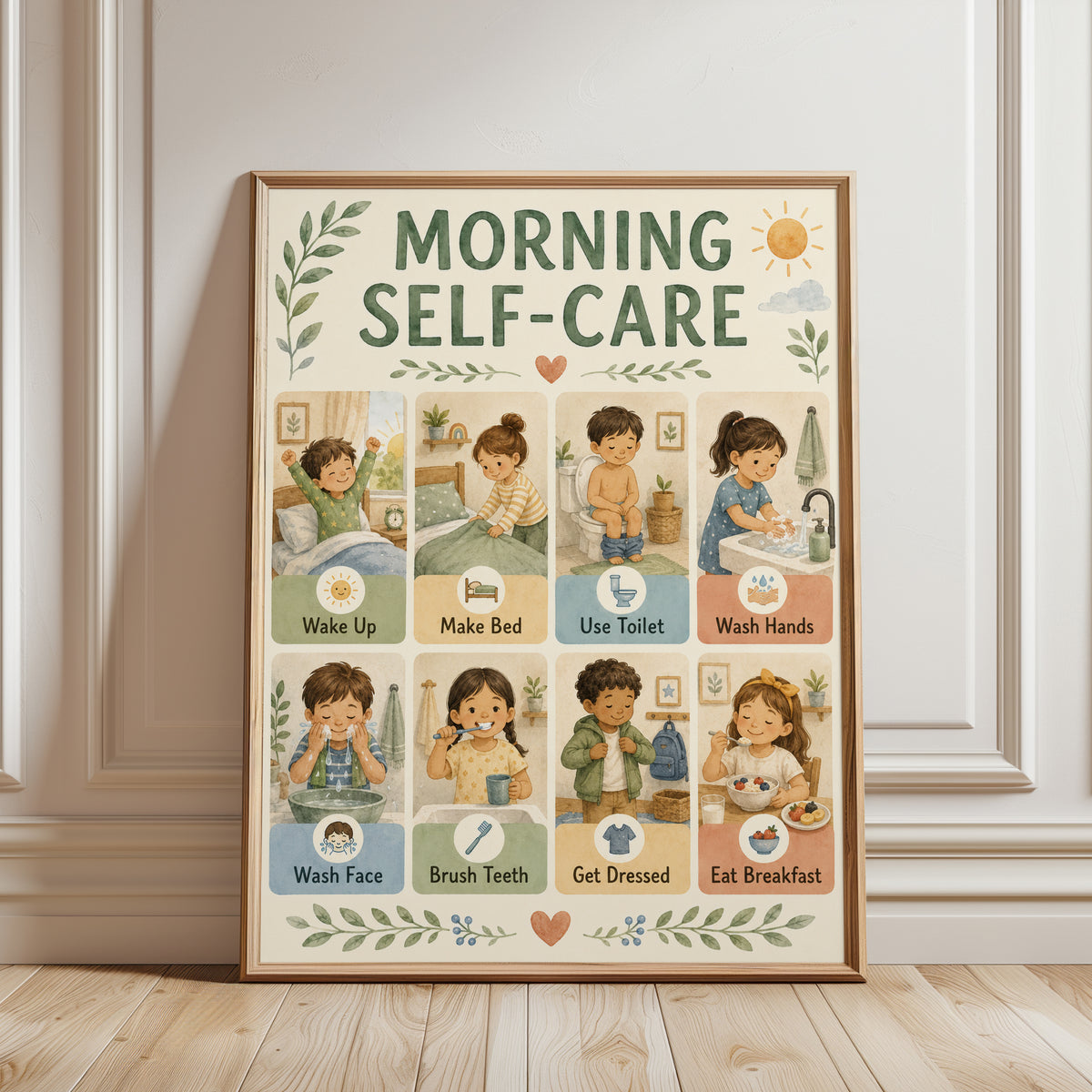 Whimsical Kids Morning Chart - framed detail