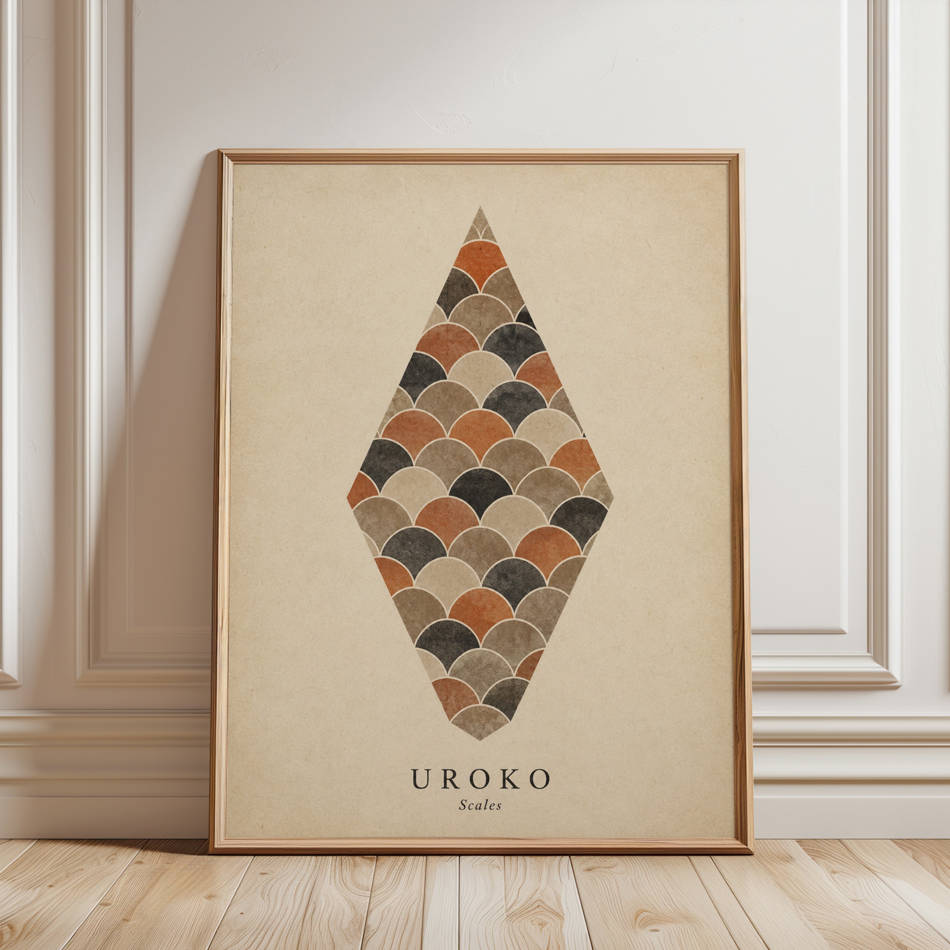 Uroko Scale Print: Minimalist Japanese Wall Art - framed detail