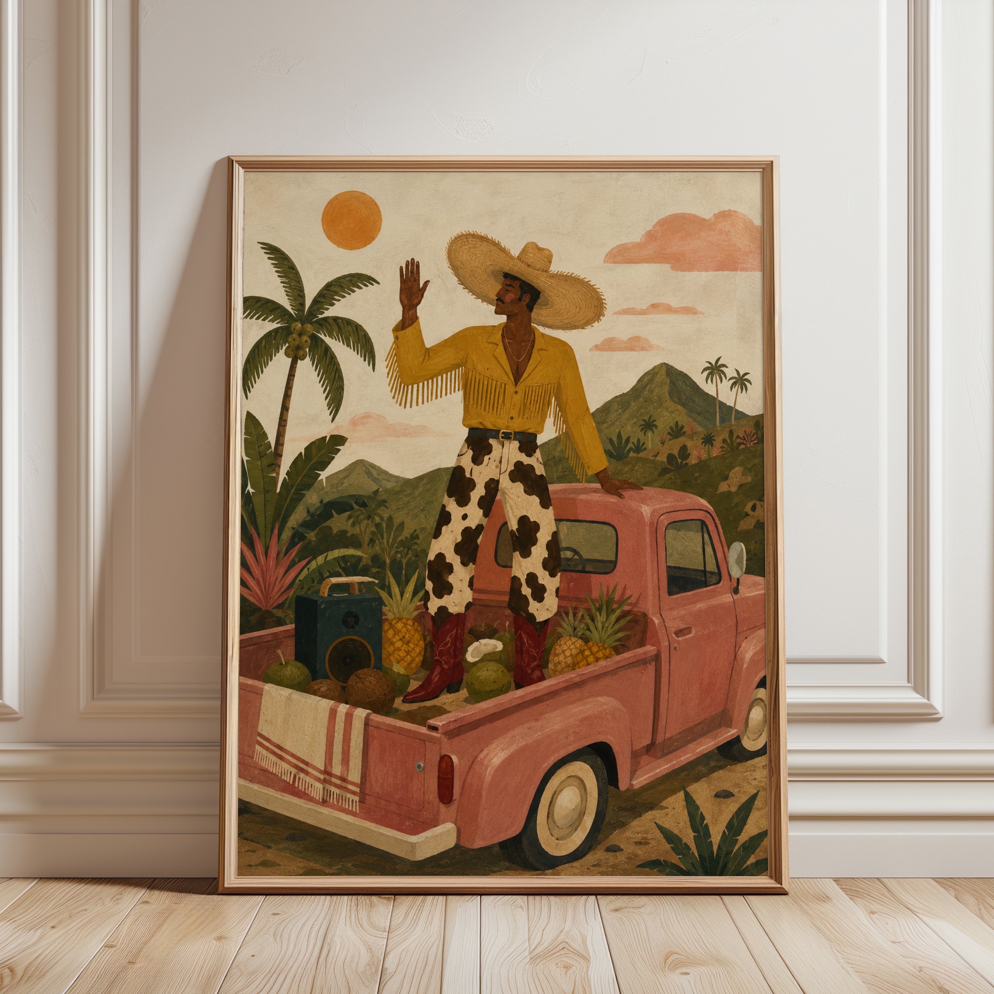 Tropical Vintage Truck Print - framed detail