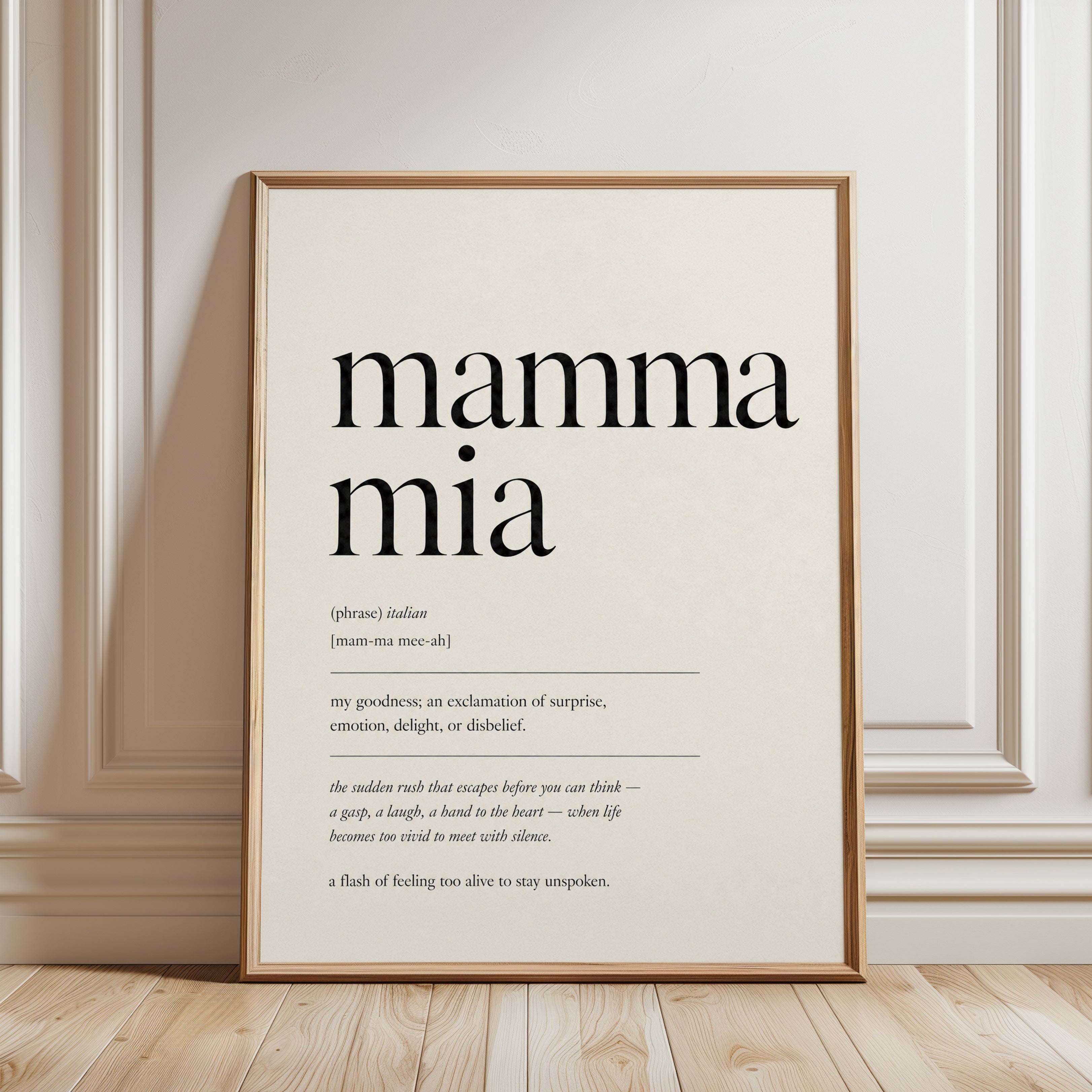 Italian Phrase Print: Mamma Mia Typography - framed detail