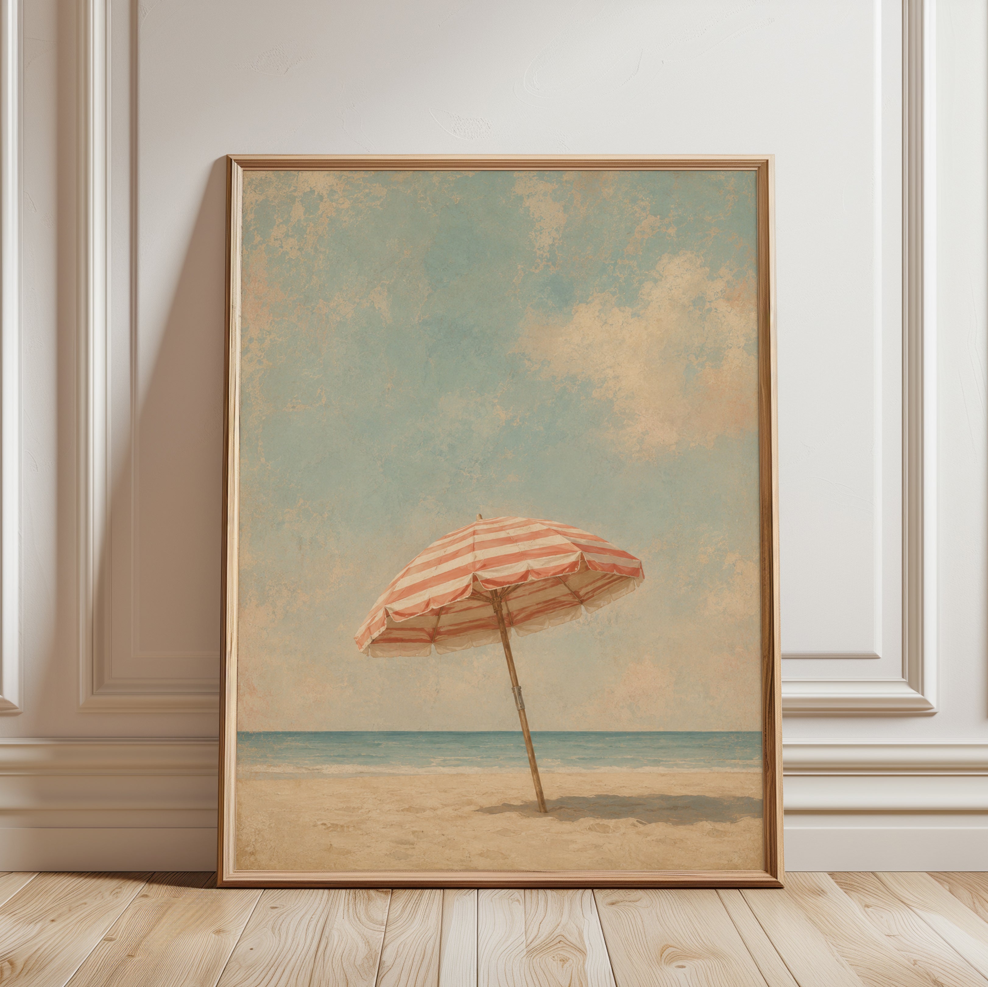 Beach Umbrella Wall Art – Coastal Print - framed detail