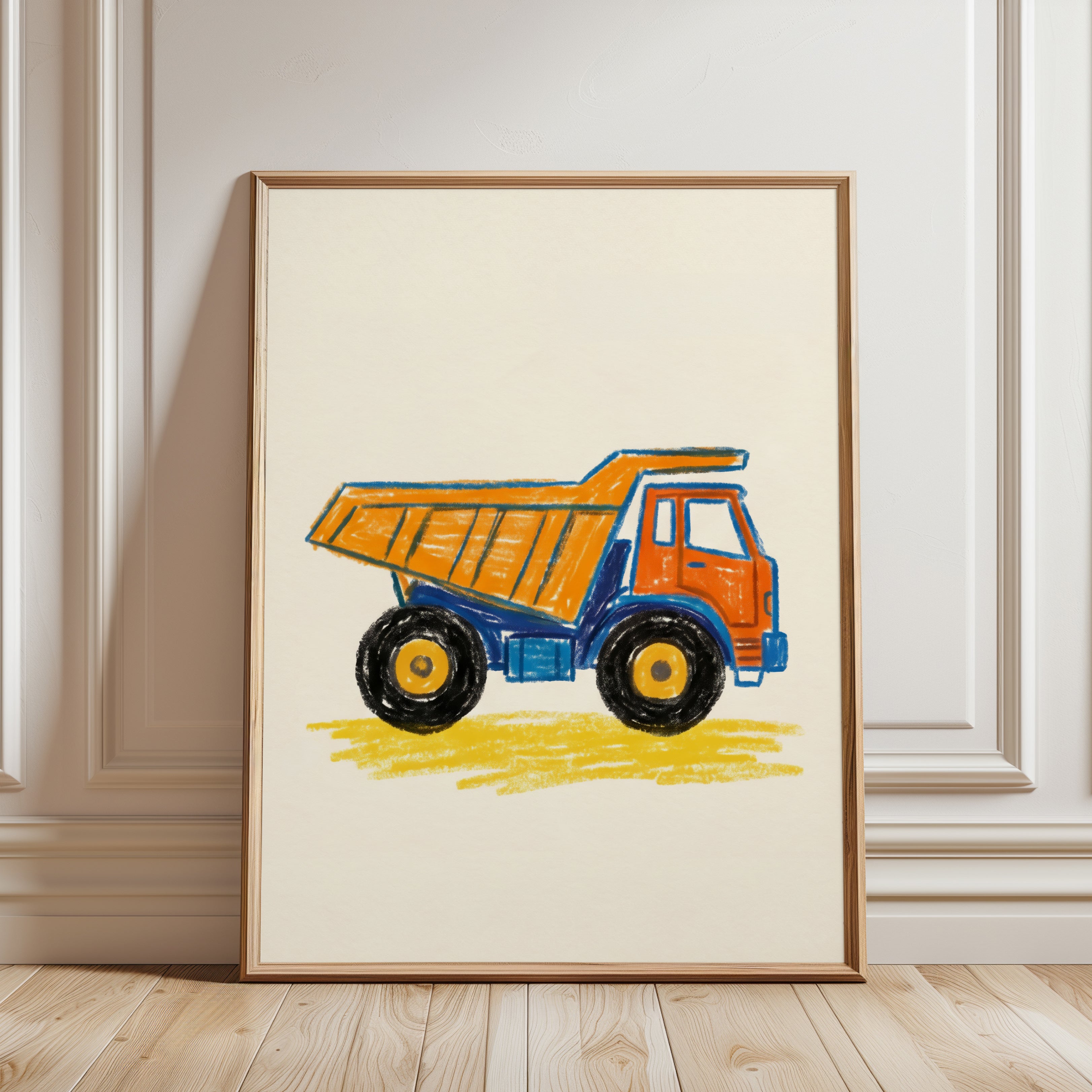 Kids Room Wall Art: Playful Toy Dump Truck - framed detail