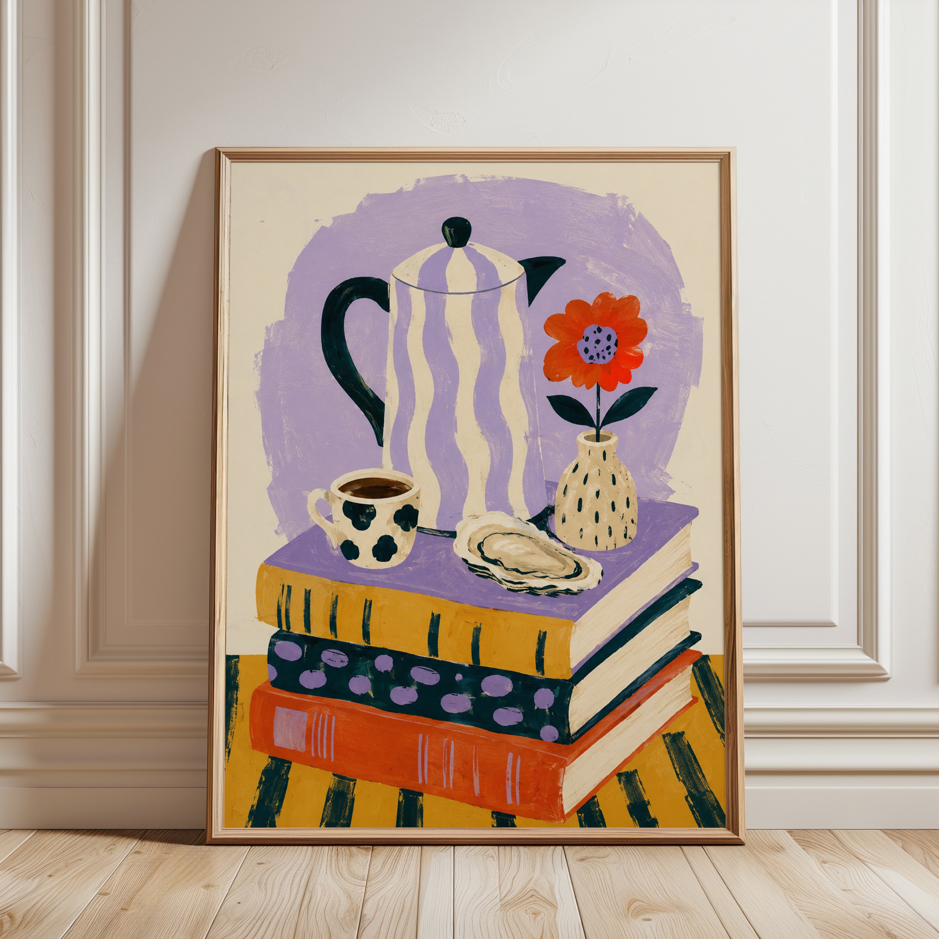 Coffee and Books Wall Art – Still Life Print - framed detail