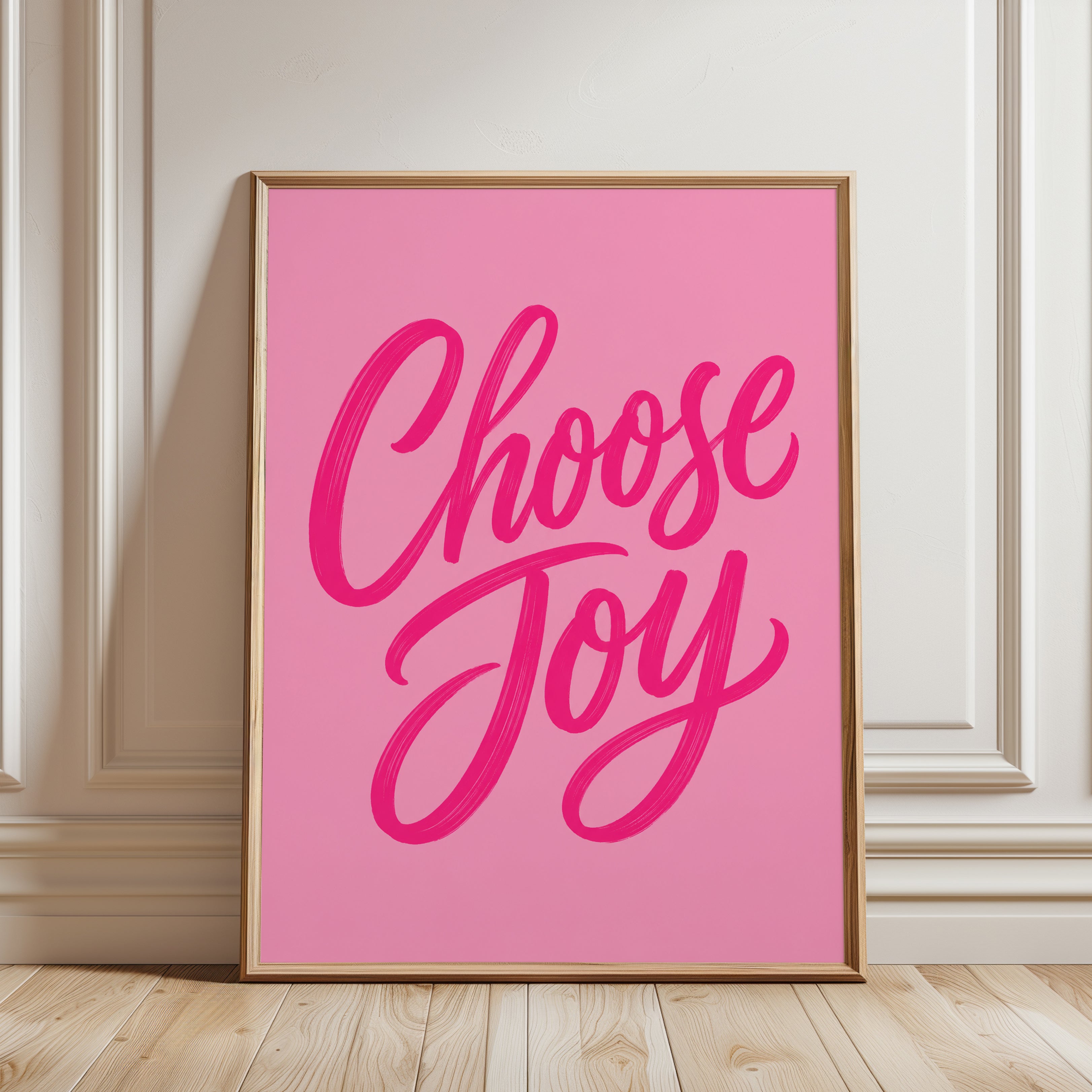 Choose Joy Wall Art – Pink Typography Print - framed detail