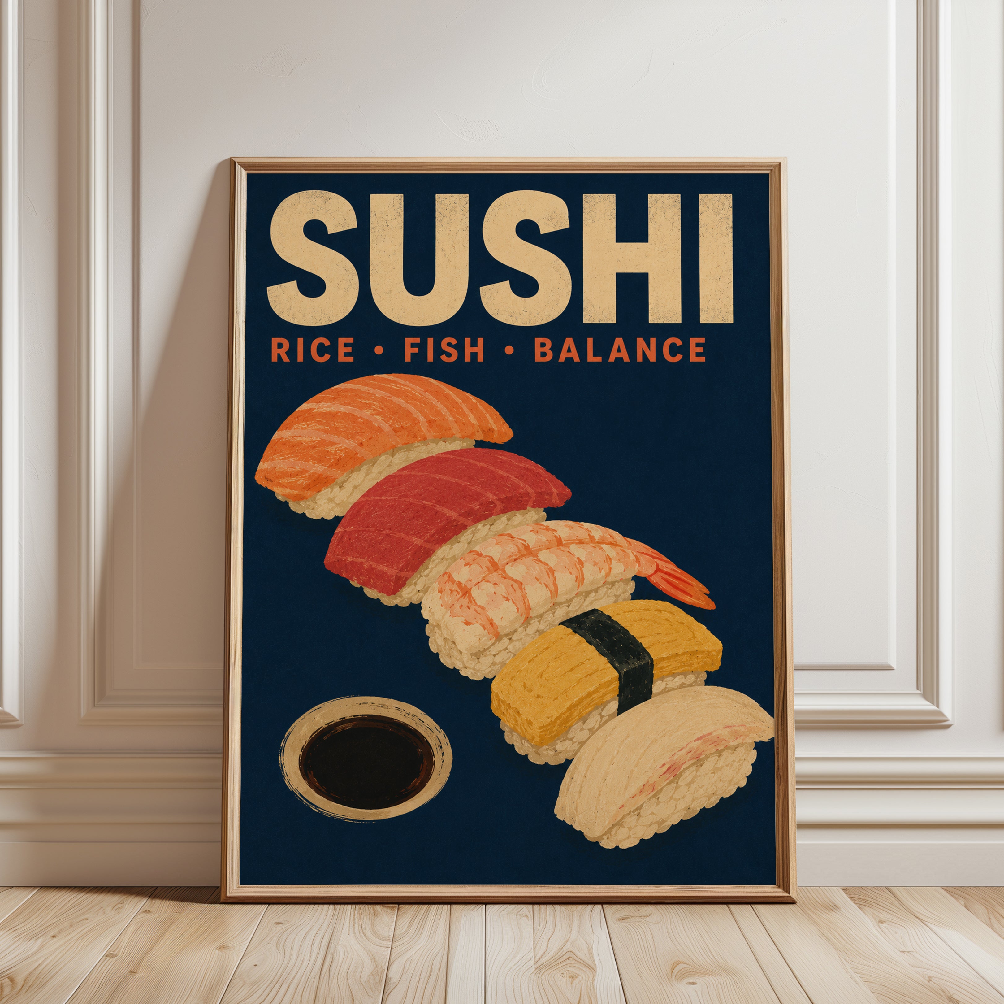 Sushi Kitchen Wall Art – Japanese Food Print - framed detail