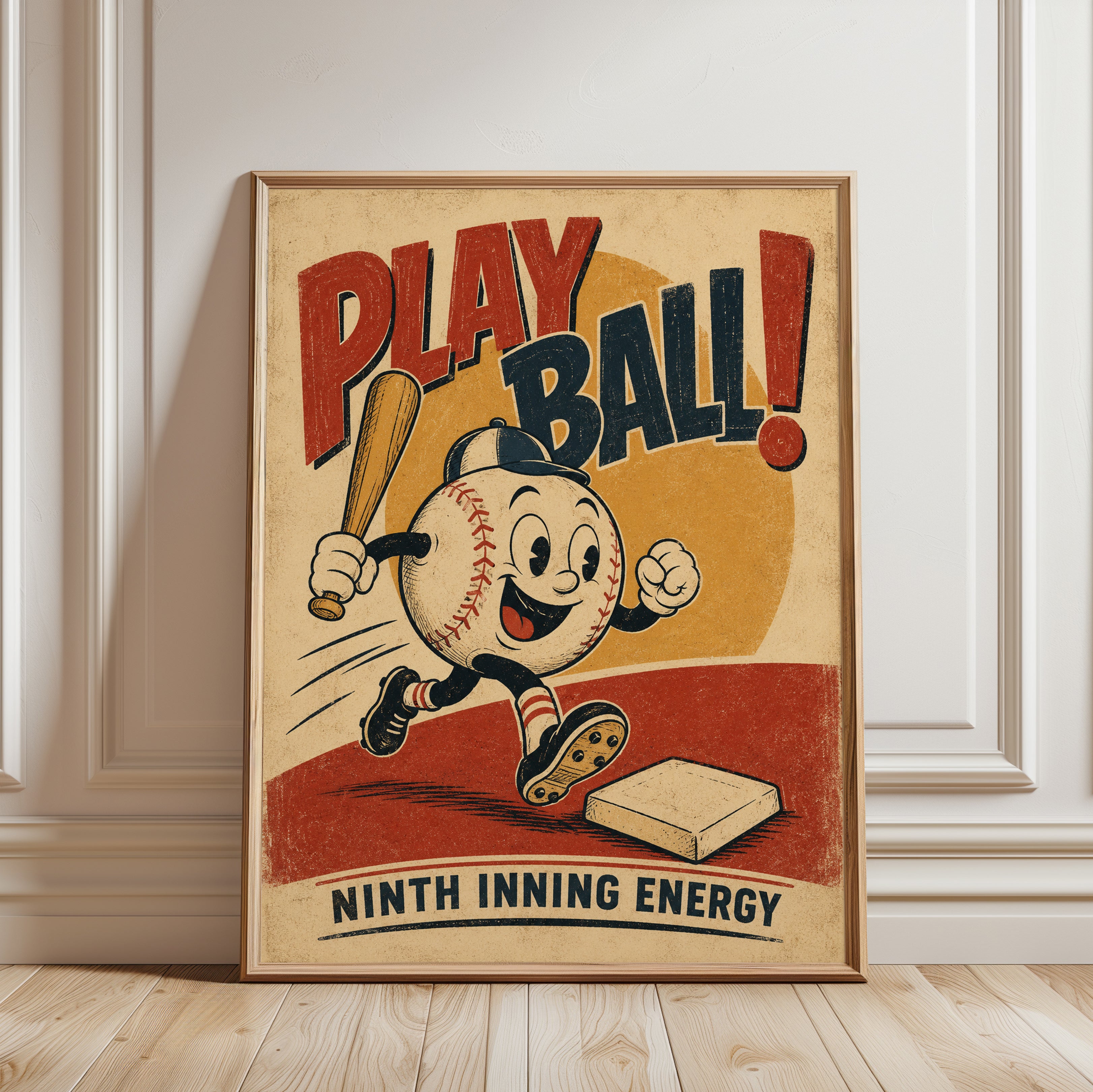 Vintage Baseball Poster – Retro Sports Wall Art - framed detail