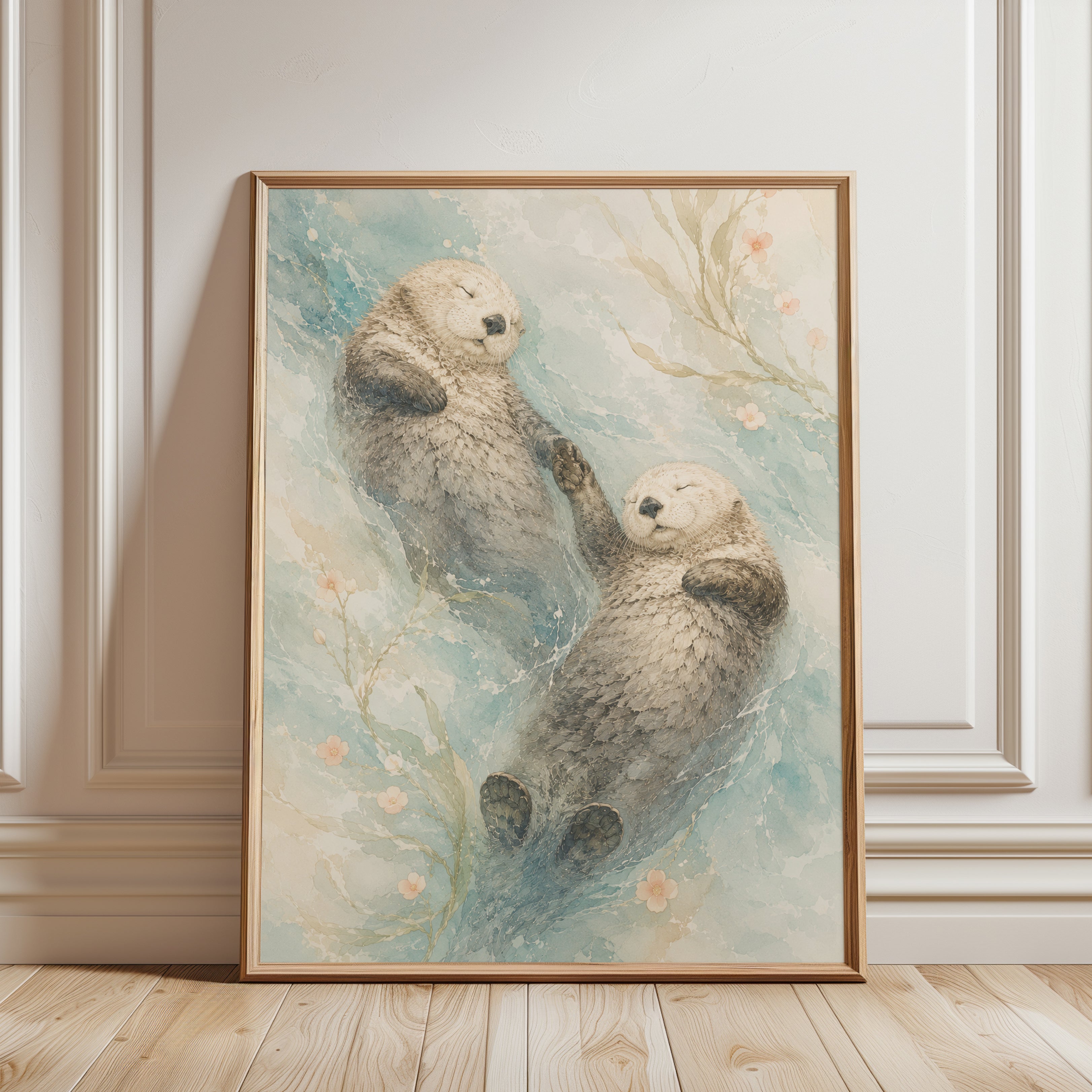 Watercolor Otter Print — Dreamy Whimsical Animal Art - framed detail