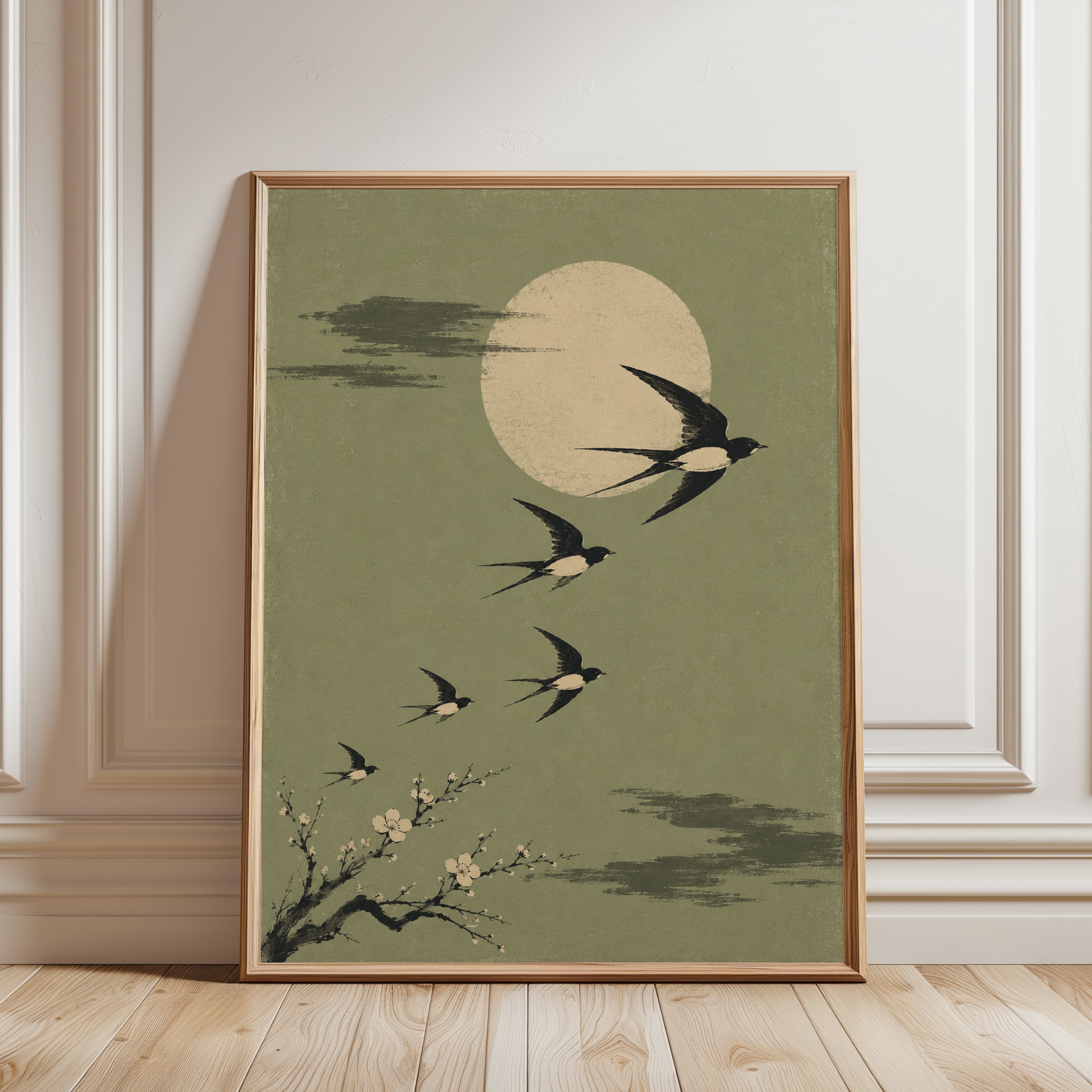 Japanese Swallows Art Print - framed detail