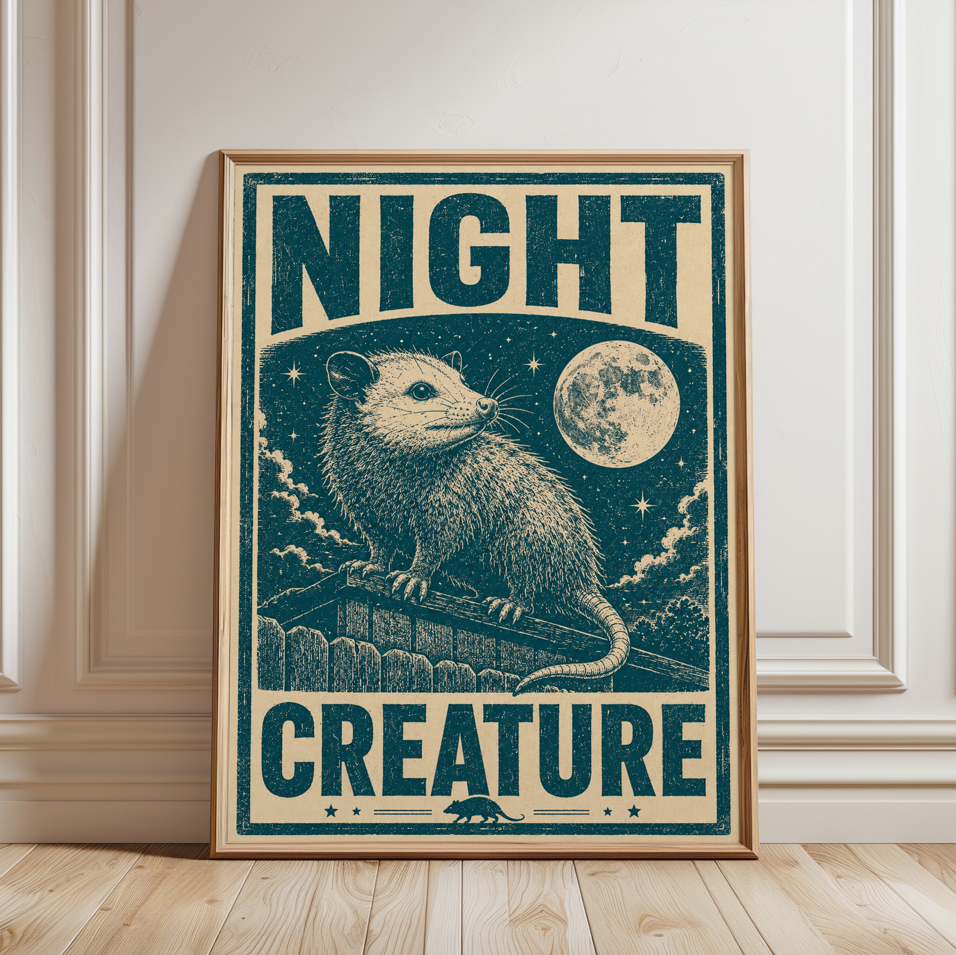 Vintage Opossum Poster - framed detail