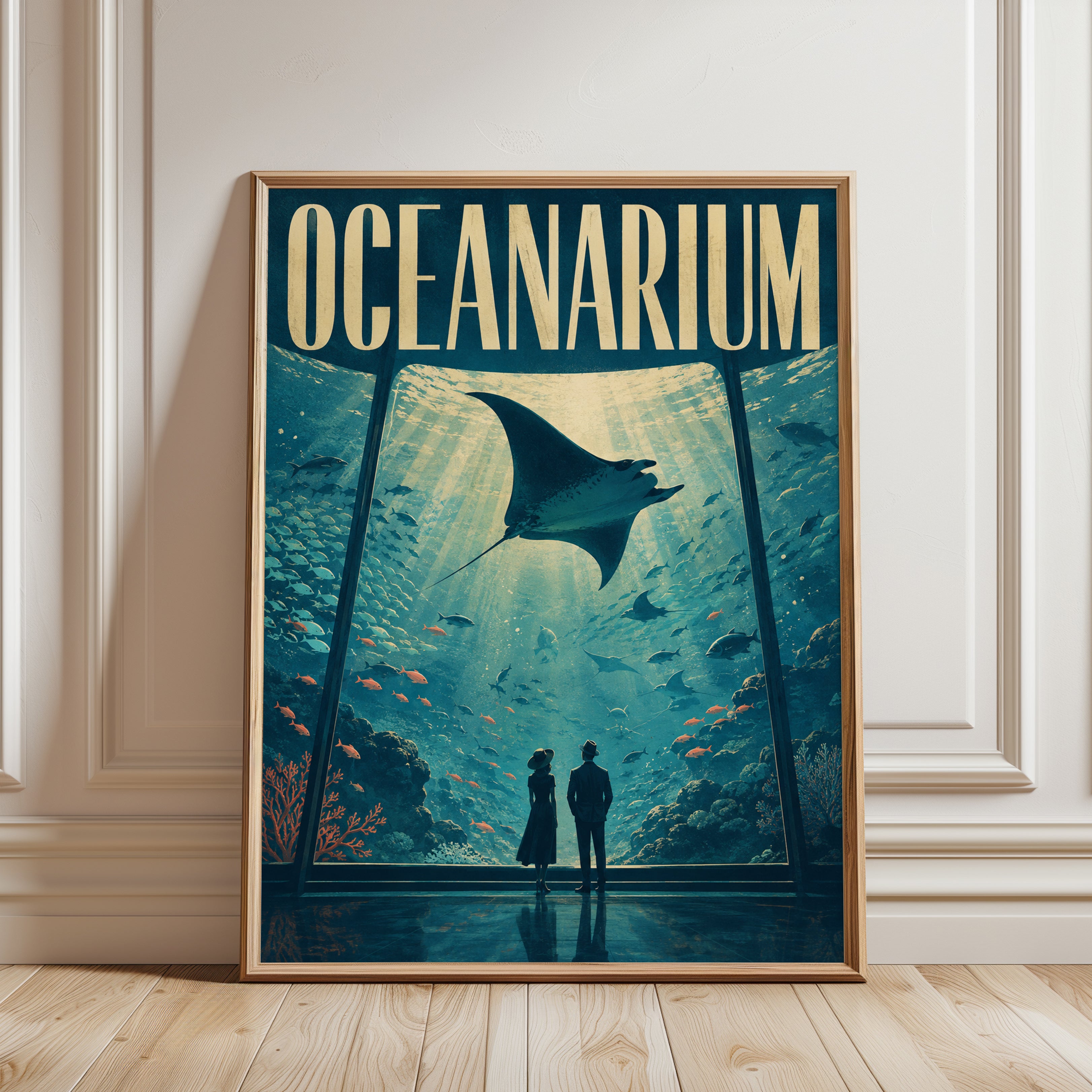 Oceanarium Poster – Vintage Ocean Art - framed detail