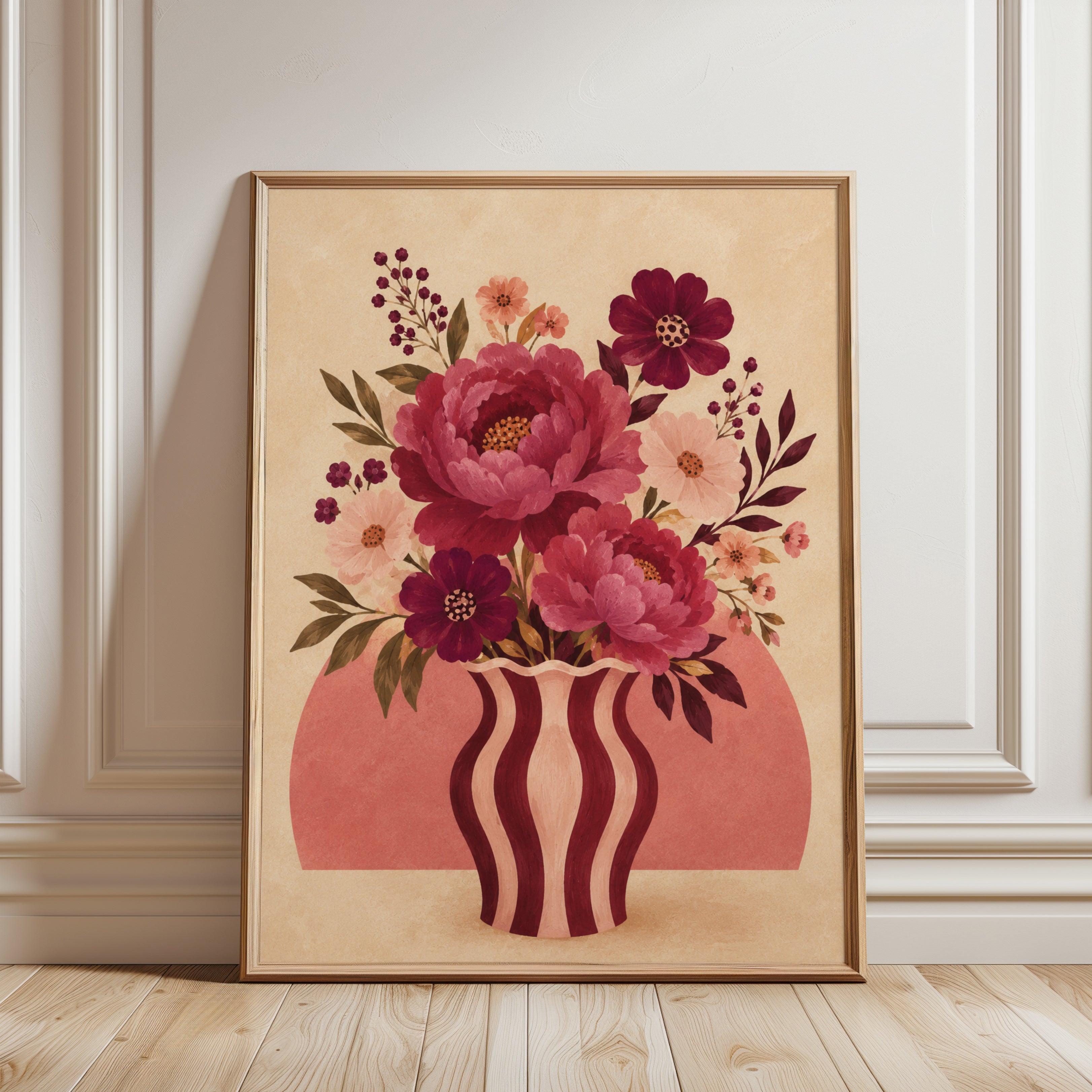 Vintage Floral Vase Print - framed detail