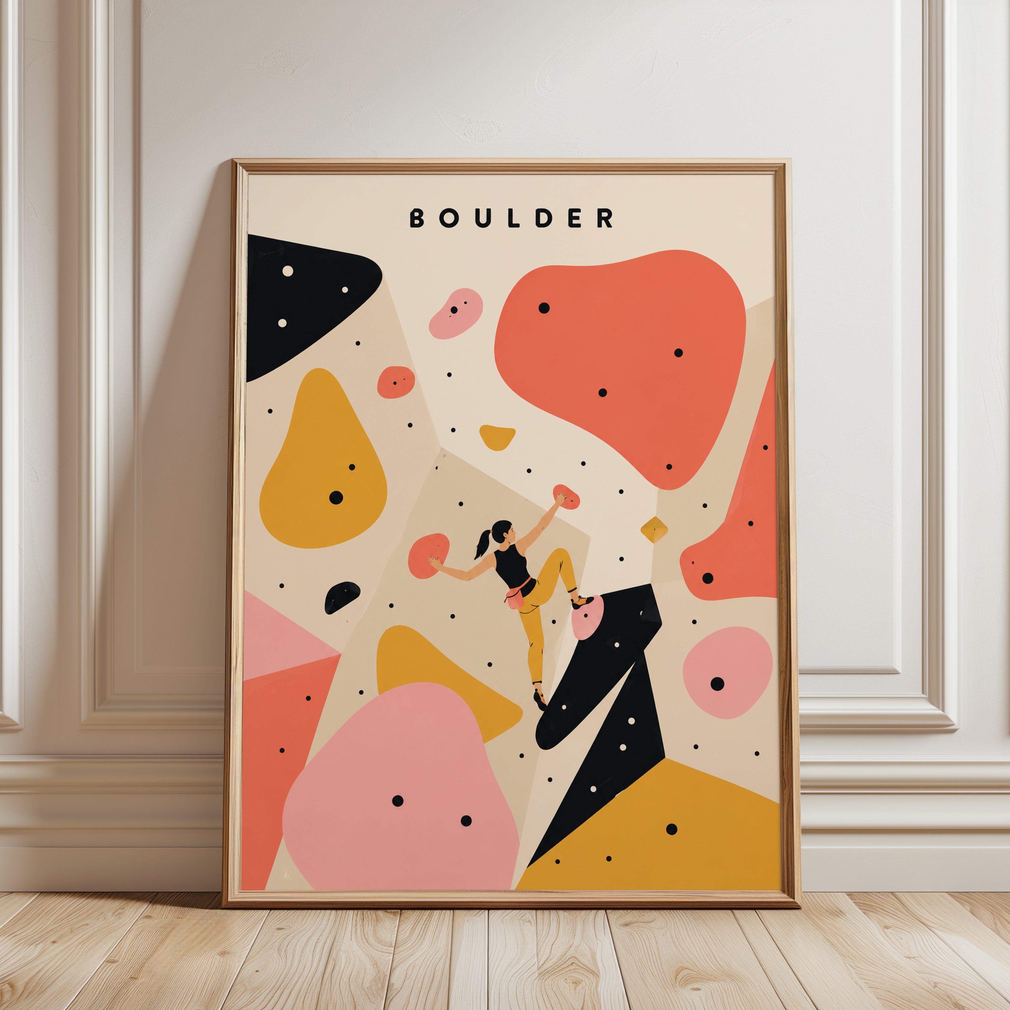 Rock Climbing Wall Art – Bouldering Print - framed detail
