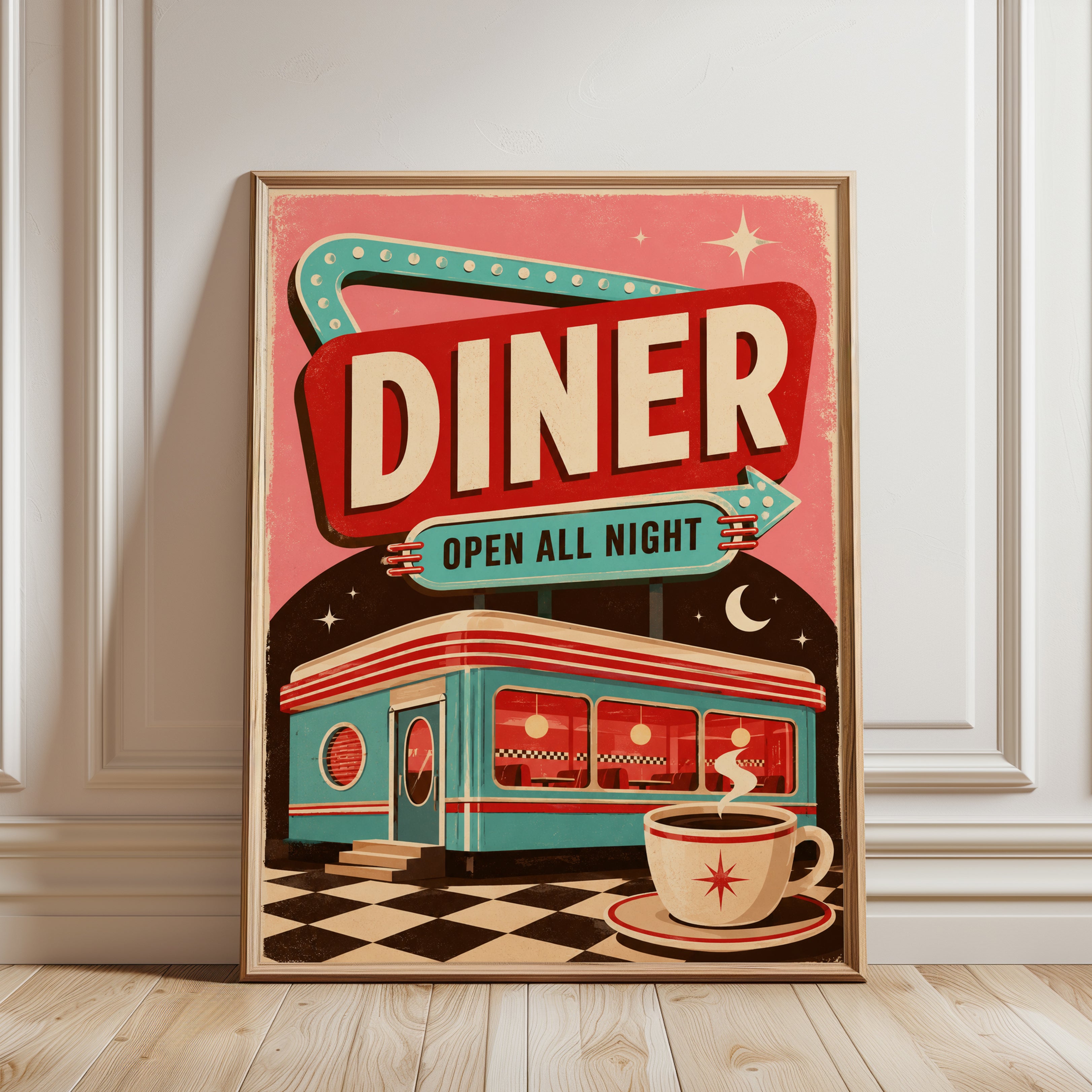 Retro Diner Wall Art – Vintage Kitchen Decor - framed detail